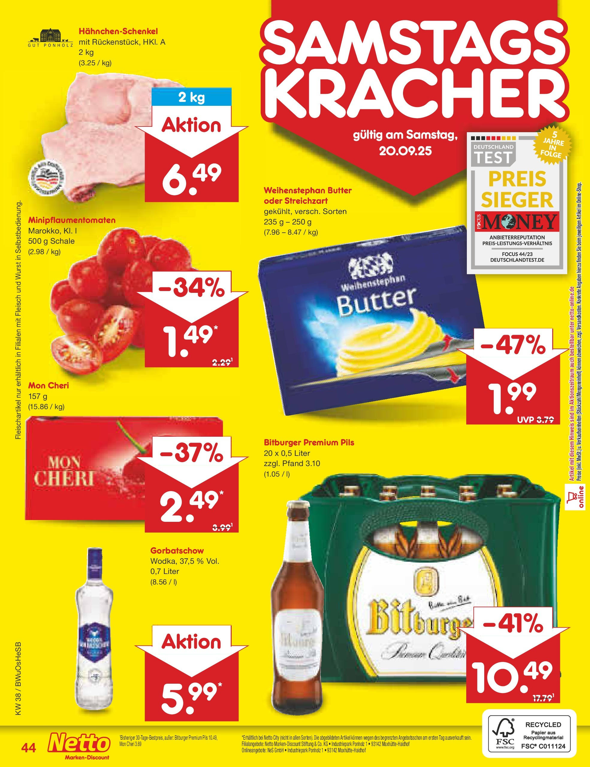 Netto Marken-Discount prospekt Osterode	 (ab 15.09.2025) » Angebote | Seite: 51 | Produkte: Bitburger, Pils, Weihenstephan butter, Fleisch