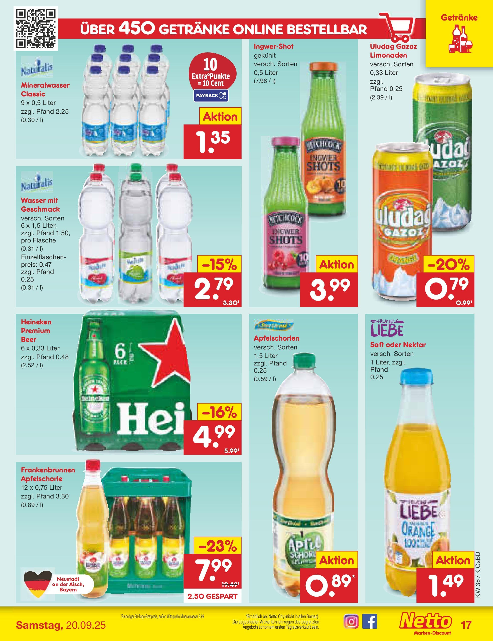 Netto Marken-Discount prospekt Mistelbach	 (ab 14.09.2025) » Angebote | Seite: 17 | Produkte: Mineralwasser, Heineken, Wasser, Saft