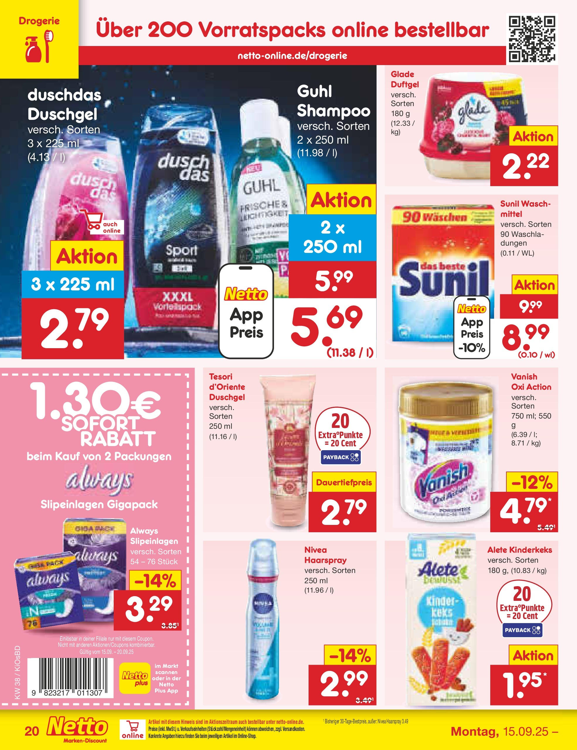 Netto Marken-Discount prospekt Mistelbach	 (ab 14.09.2025) » Angebote | Seite: 22 | Produkte: Shampoo, Haarspray, Duschgel, Duschdas
