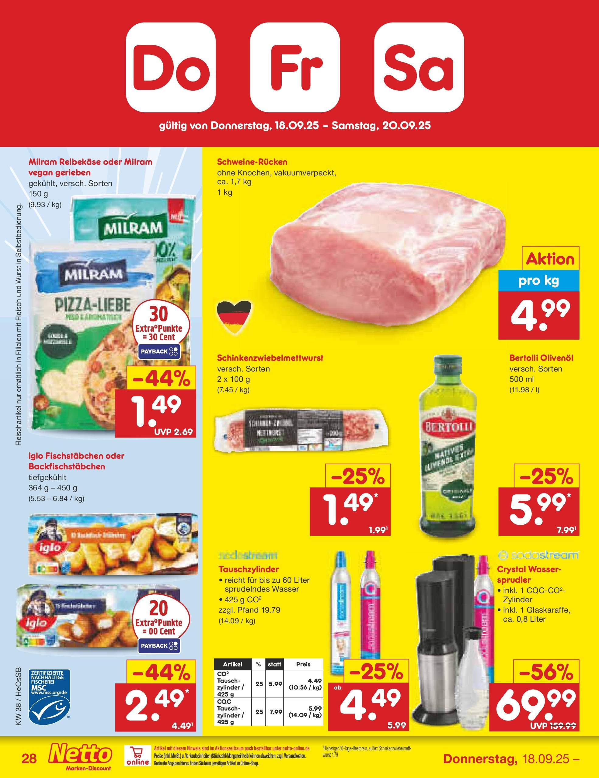 Netto Marken-Discount prospekt Kröpelin	 (ab 15.09.2025) » Angebote | Seite: 30 | Produkte: Iglo, Bertolli olivenol, Wasser, Reibekase