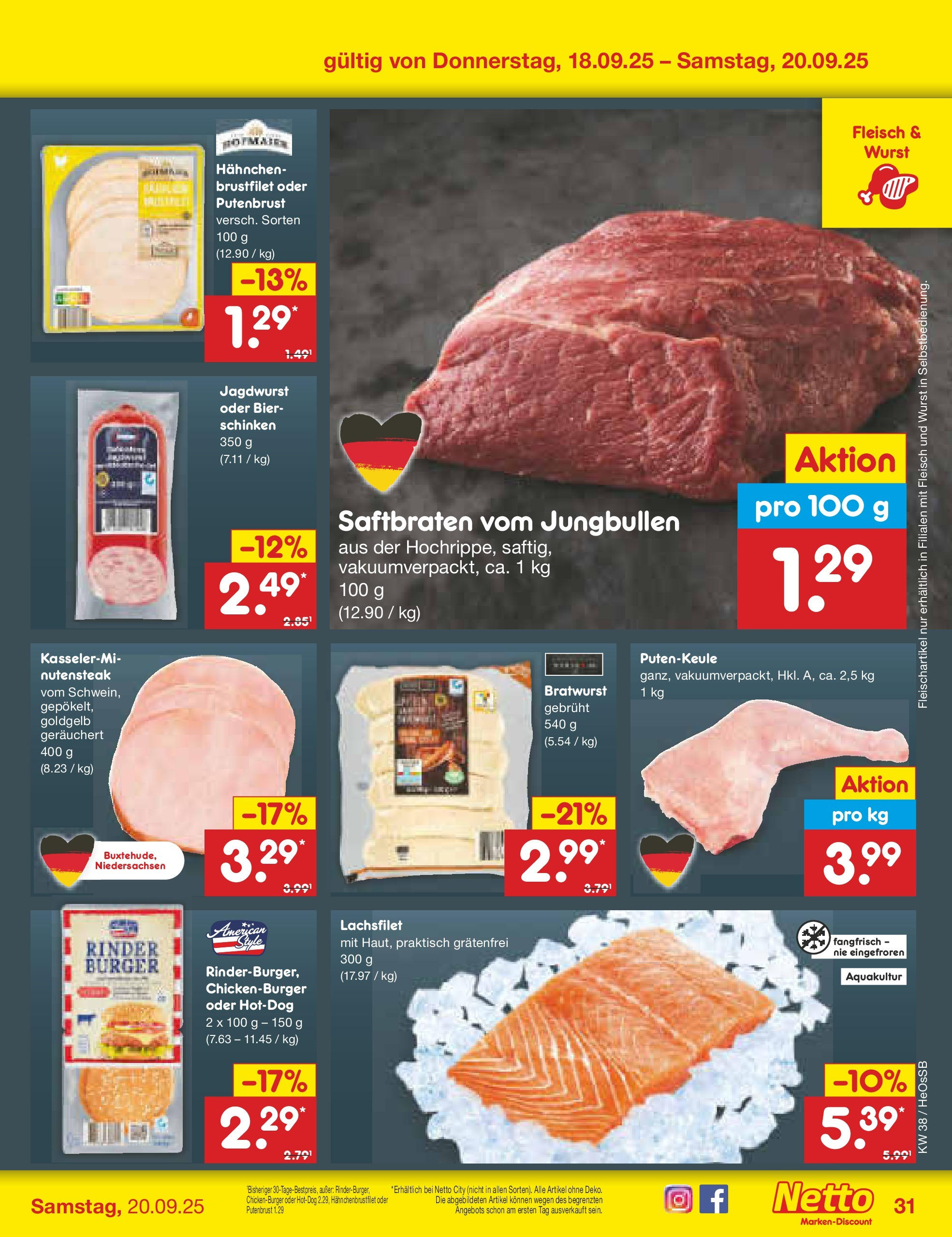 Netto Marken-Discount prospekt Kröpelin	 (ab 15.09.2025) » Angebote | Seite: 33 | Produkte: Bratwurst, Burger, Wurst, Schinken