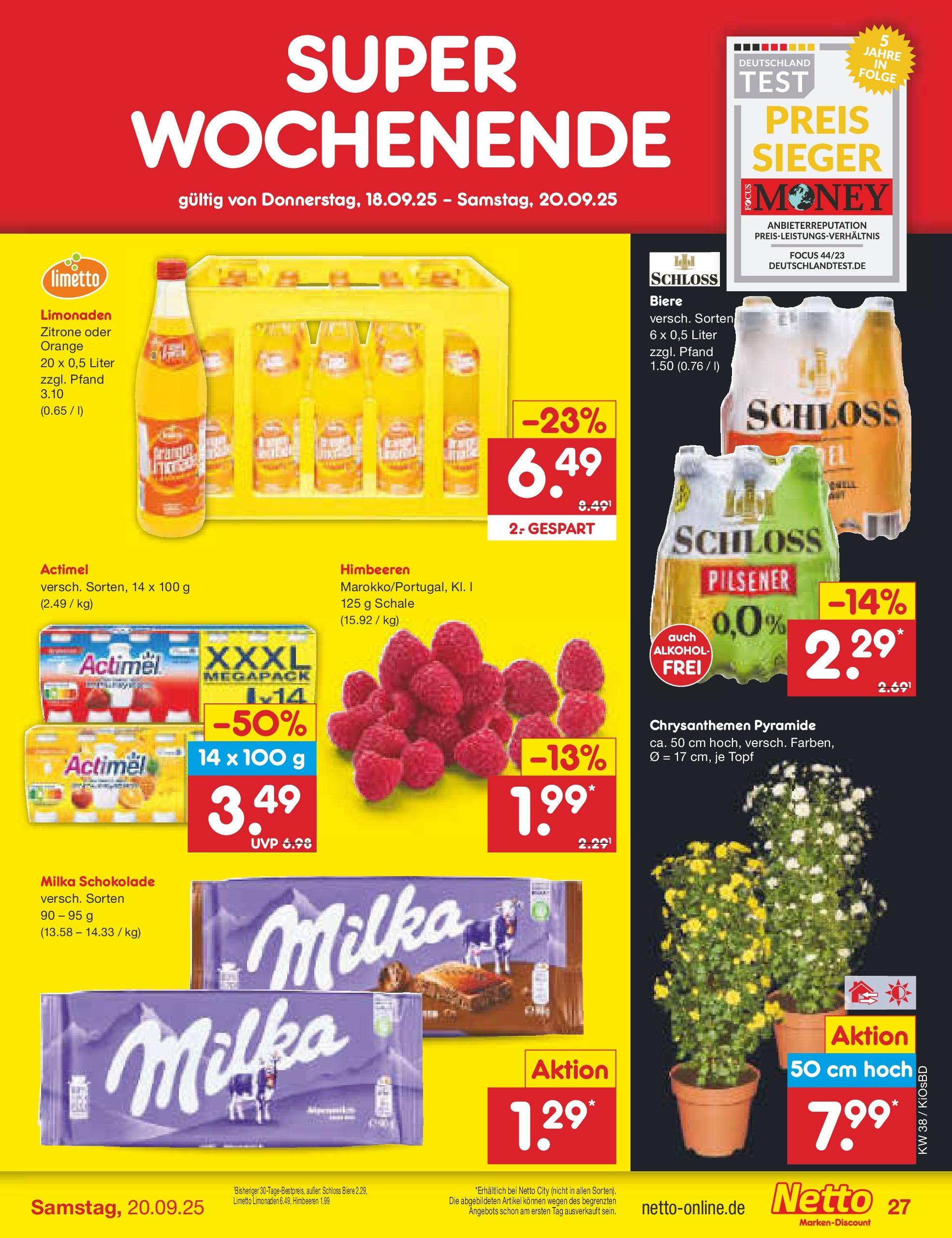 Netto Marken-Discount prospekt Mistelbach	 (ab 14.09.2025) » Angebote | Seite: 31 | Produkte: Himbeeren, Actimel, Milka schokolade, Zitrone