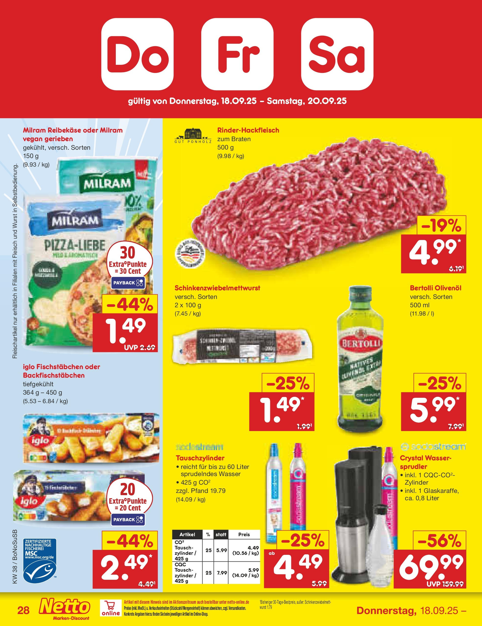 Netto Marken-Discount prospekt Herne	 (ab 15.09.2025) » Angebote | Seite: 32 | Produkte: Iglo, Bertolli olivenol, Milram, Wurst