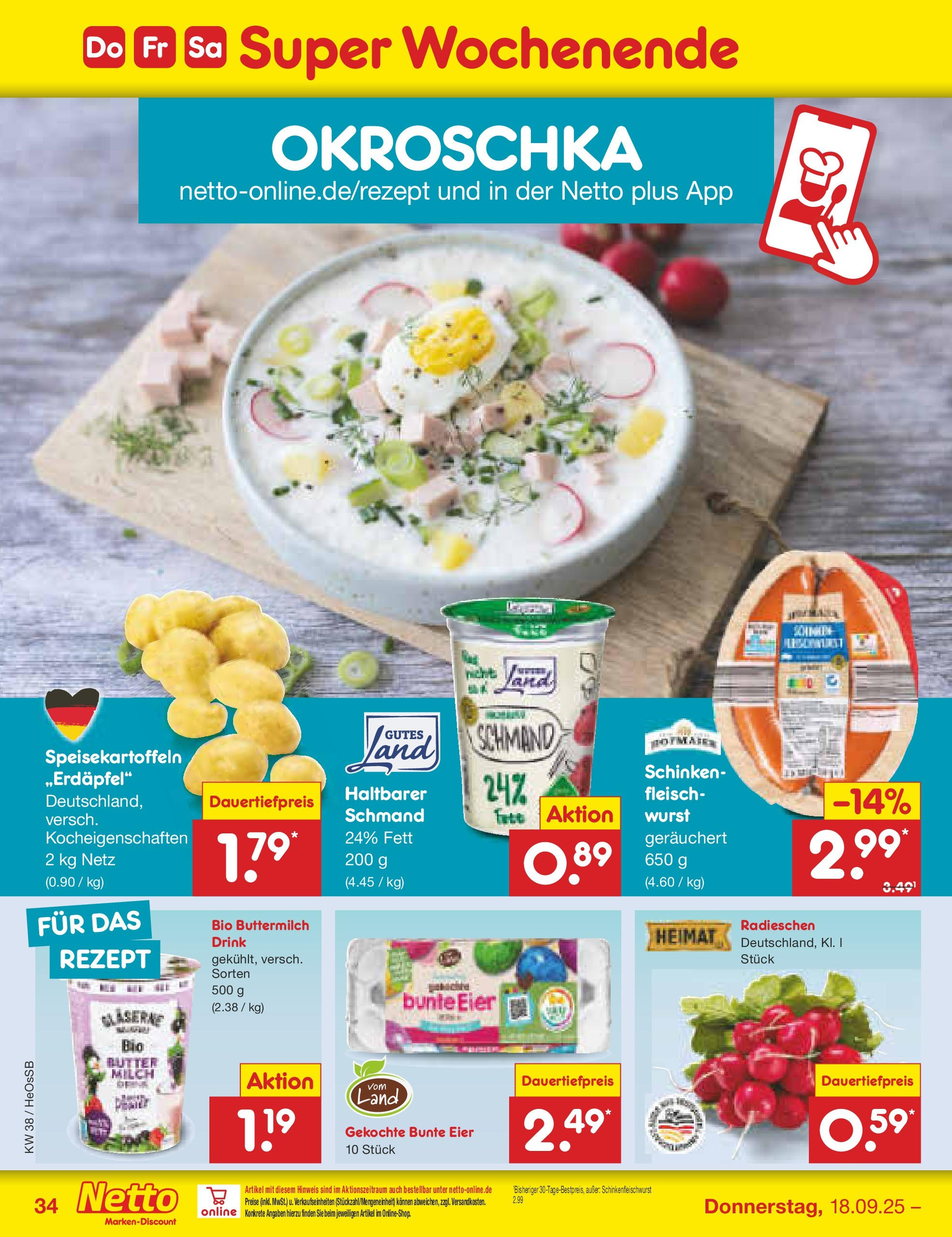 Netto Marken-Discount prospekt Kröpelin	 (ab 15.09.2025) » Angebote | Seite: 36 | Produkte: Buttermilch, Butter, Eier, Schinken