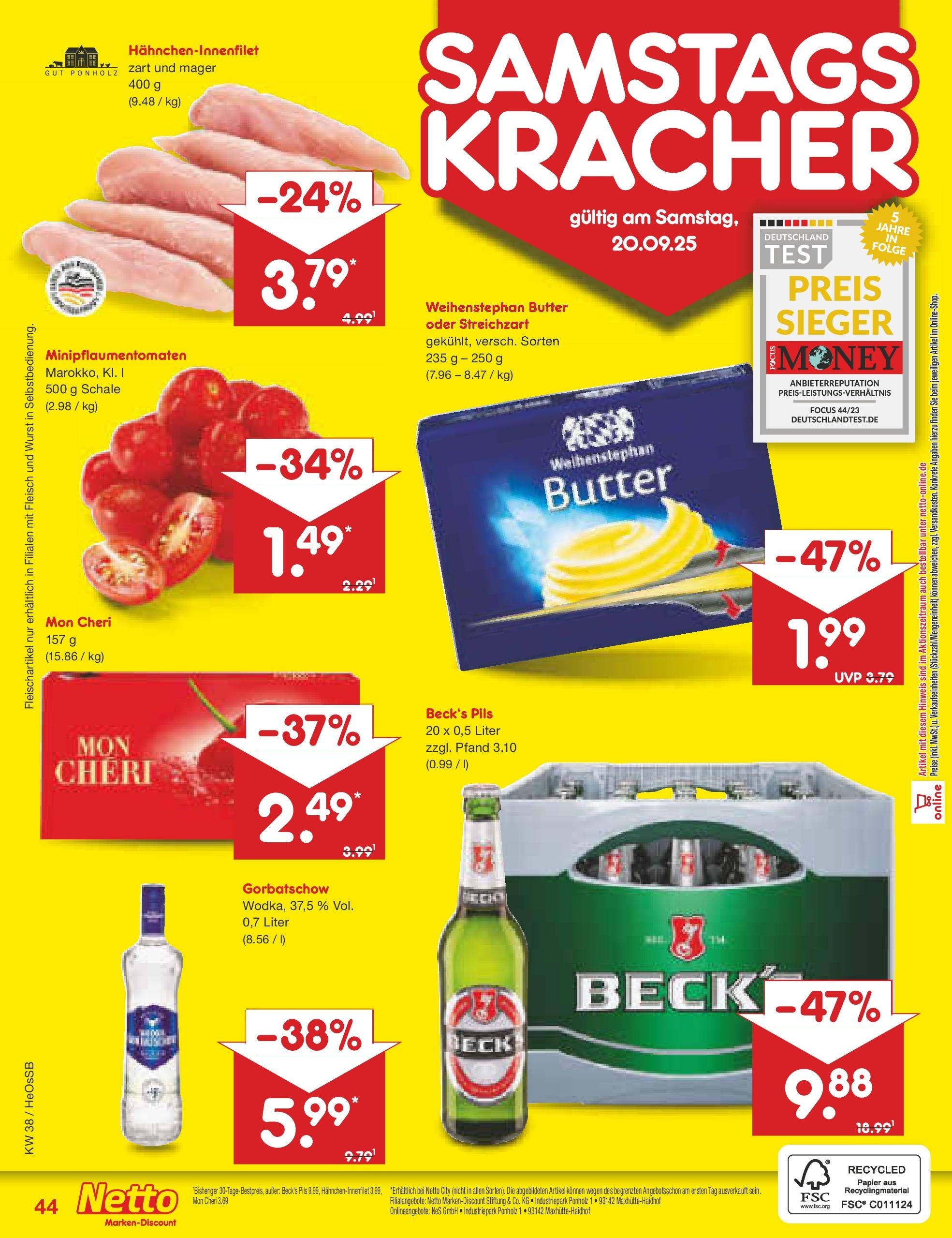 Netto Marken-Discount prospekt Kröpelin	 (ab 15.09.2025) » Angebote | Seite: 49 | Produkte: Butter, Wurst, Fleisch, Mon cheri
