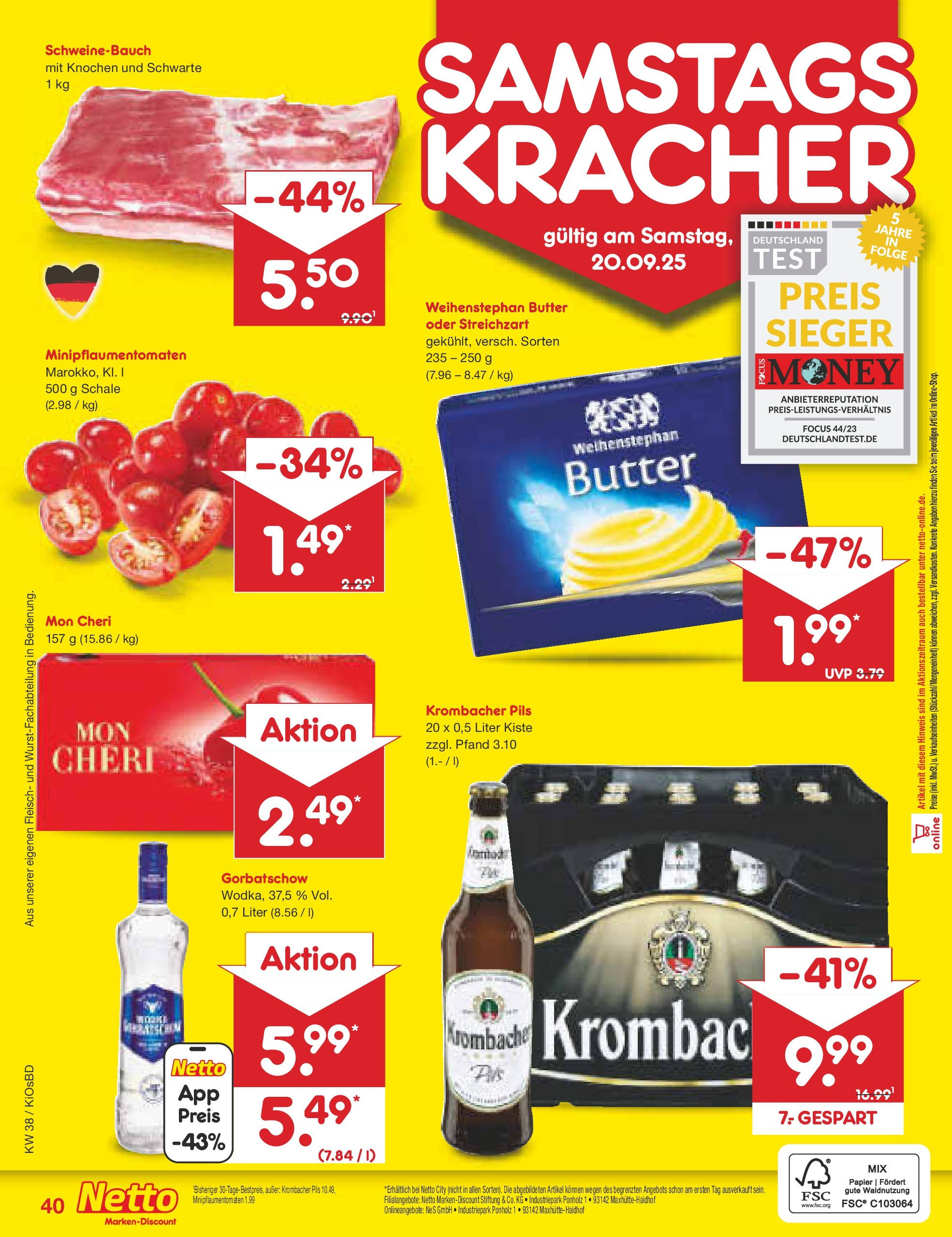 Netto Marken-Discount prospekt Mistelbach	 (ab 14.09.2025) » Angebote | Seite: 47 | Produkte: Butter, Schweinebauch, Weihenstephan butter, Mon cheri