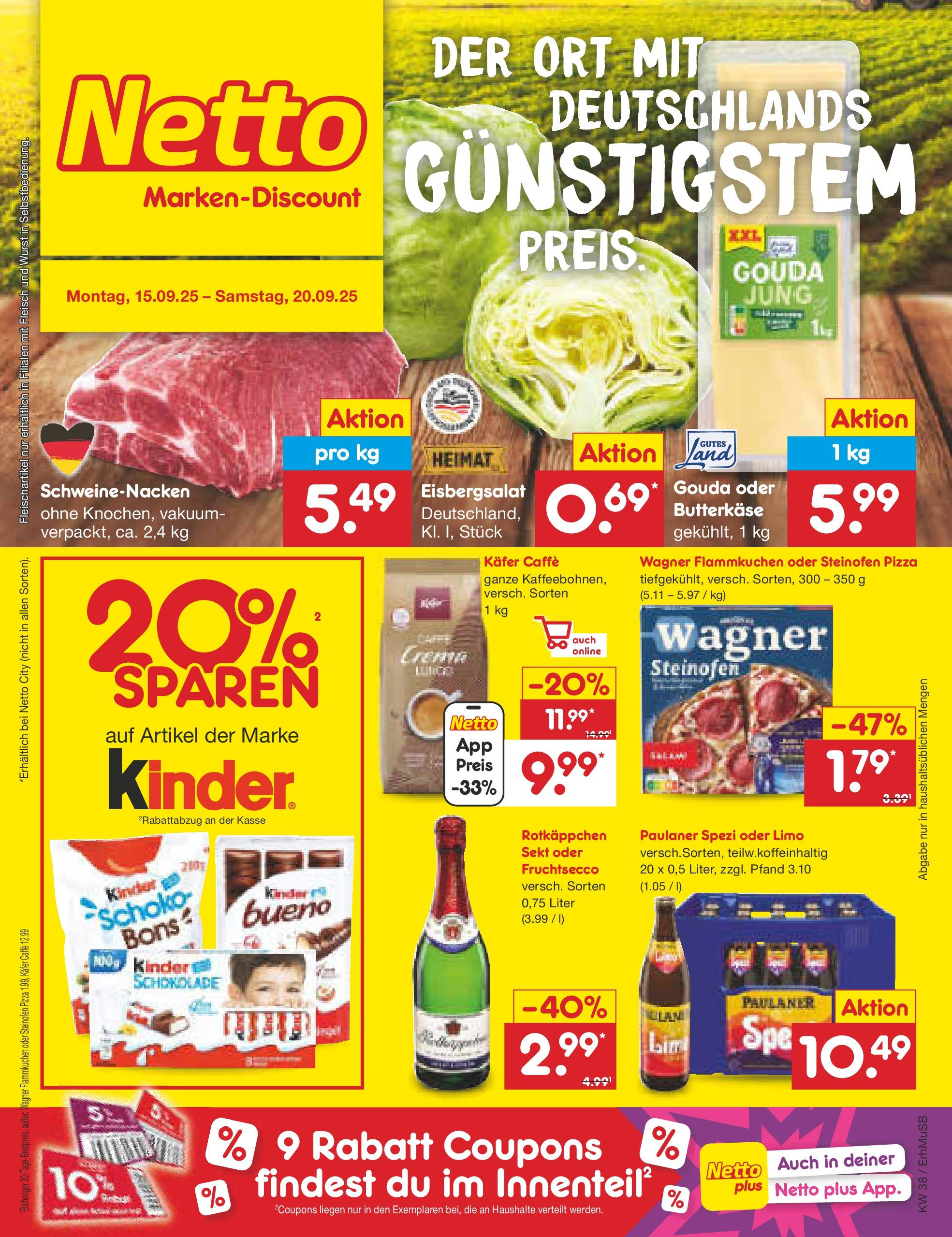 Netto Marken-Discount prospekt München	 (ab 15.09.2025) » Angebote | Seite: 1 | Produkte: Schokolade, Eisbergsalat, Wurst, Fleisch