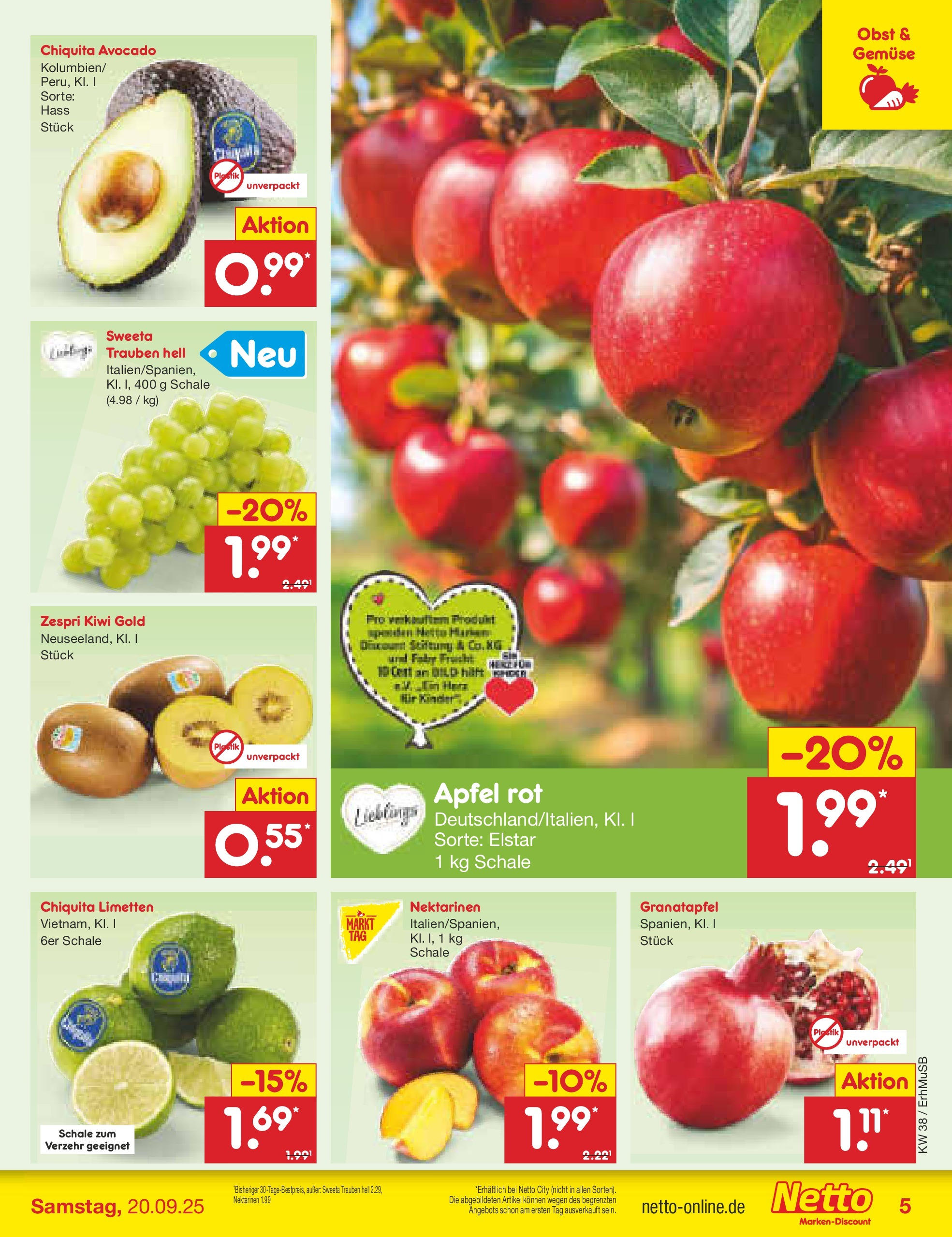 Netto Marken-Discount prospekt München	 (ab 15.09.2025) » Angebote | Seite: 5 | Produkte: Nektarinen, Limetten, Avocado, Obst