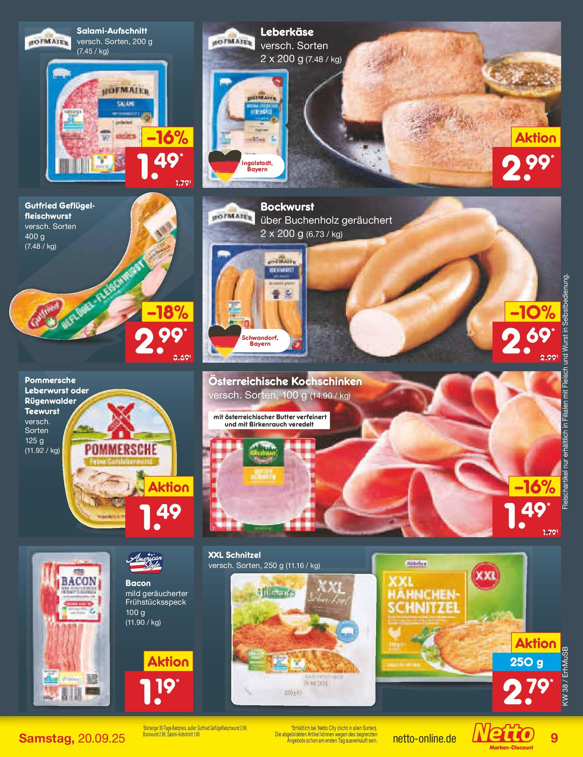 Netto Marken-Discount prospekt München	 (ab 15.09.2025) » Angebote | Seite: 9 | Produkte: Bockwurst, Hahnchen, Wurst, Fleisch