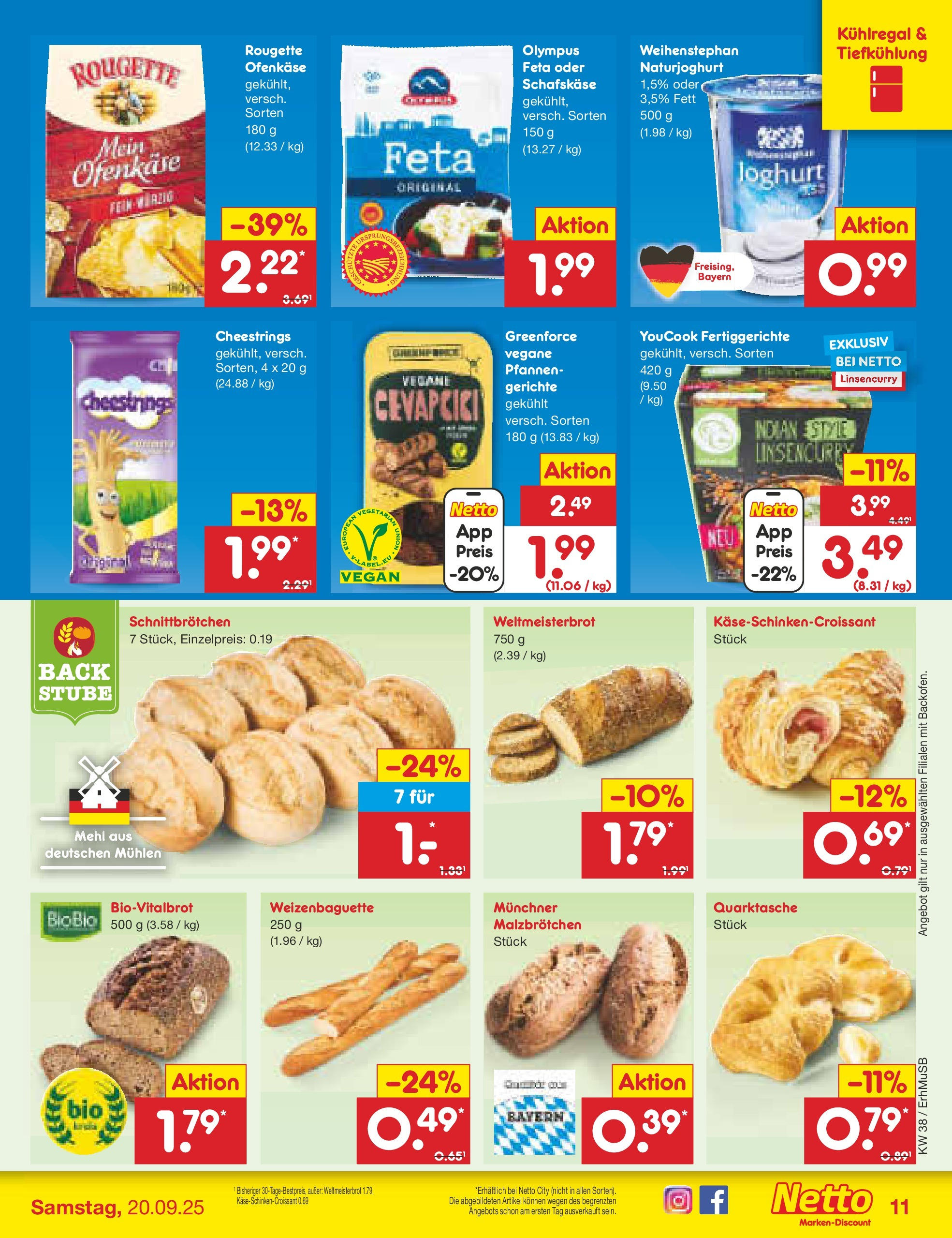 Netto Marken-Discount prospekt München	 (ab 15.09.2025) » Angebote | Seite: 11 | Produkte: Youcook, Mehl, Joghurt, Schafskase