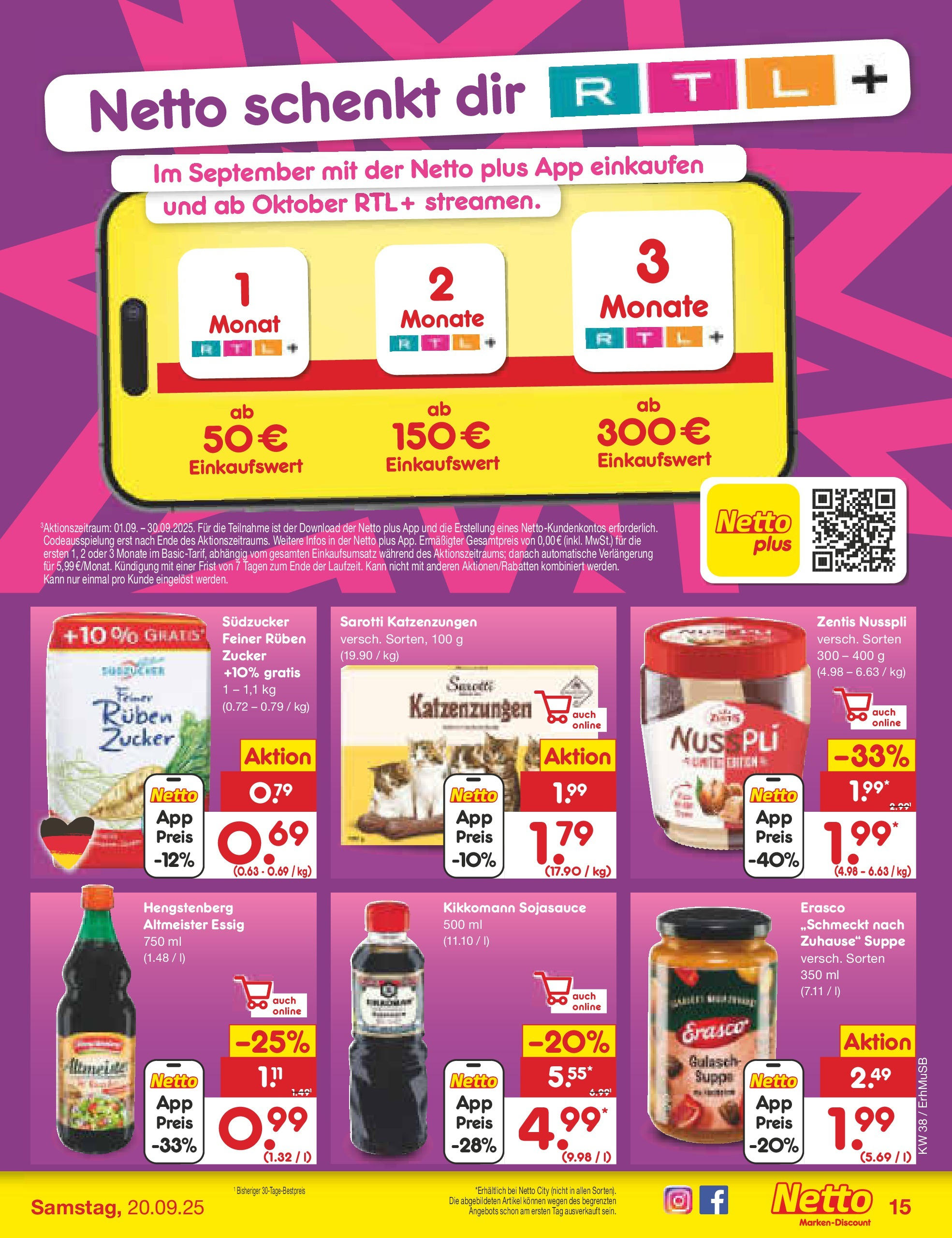 Netto Marken-Discount prospekt München	 (ab 15.09.2025) » Angebote | Seite: 15 | Produkte: Essig, Gulasch, Erasco, Zentis nusspli