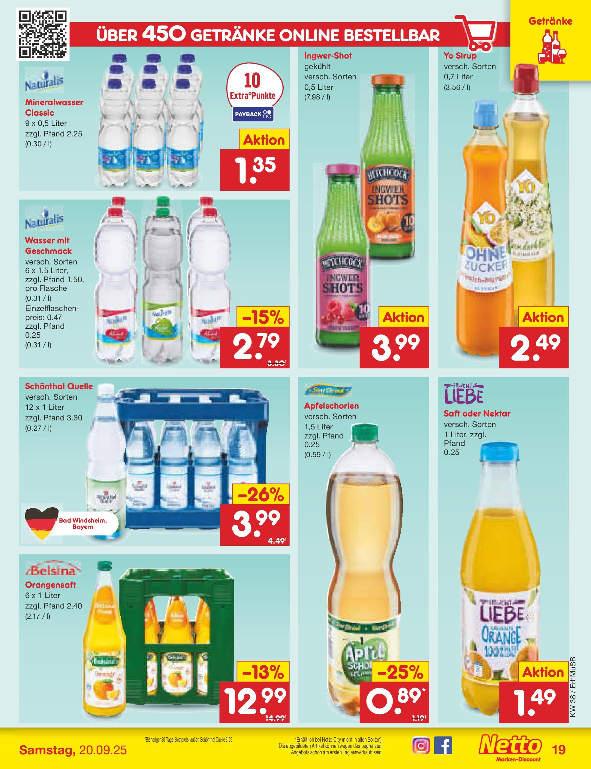 Netto Marken-Discount prospekt München	 (ab 15.09.2025) » Angebote | Seite: 19 | Produkte: Orangensaft, Mineralwasser, Zucker, Saft