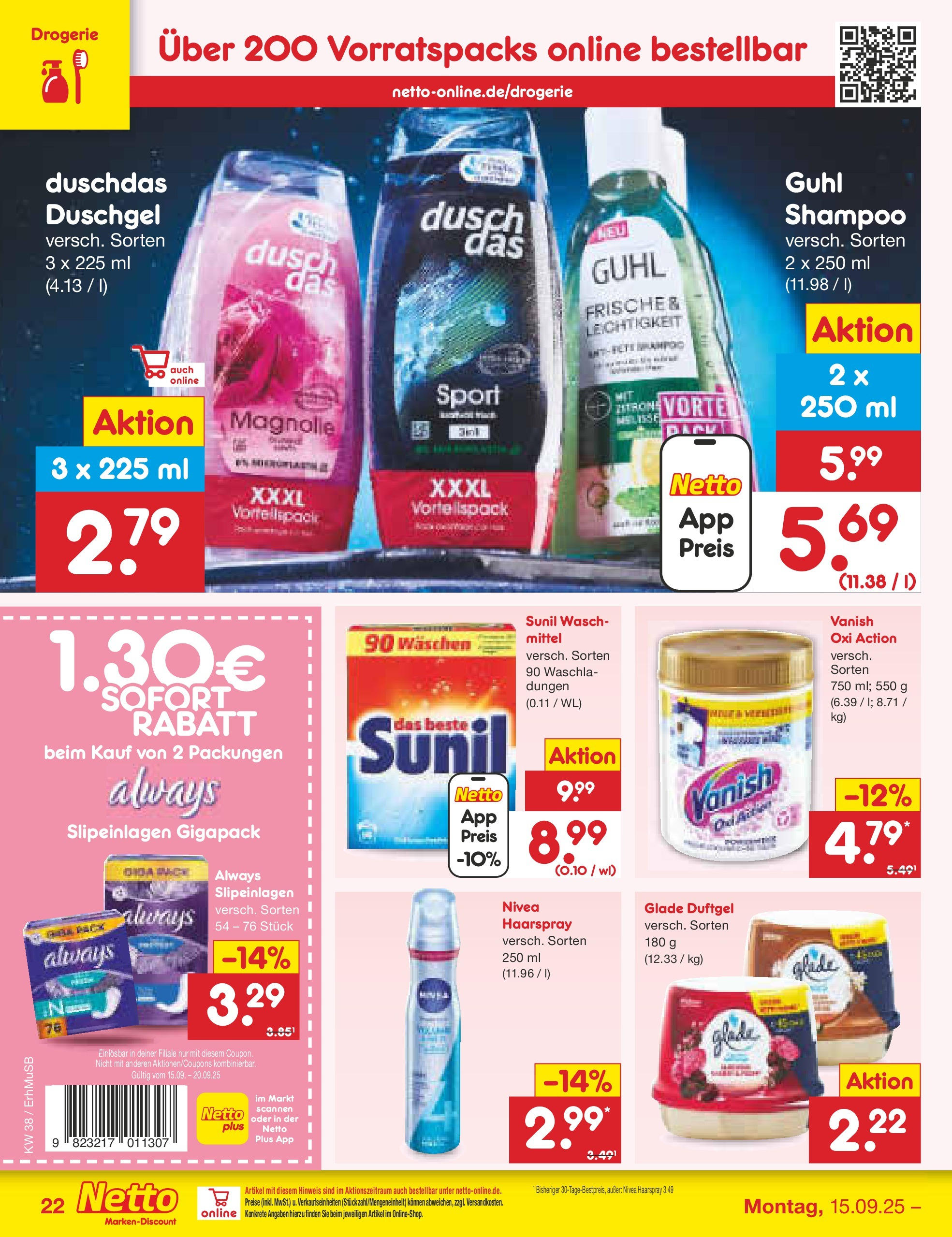 Netto Marken-Discount prospekt München	 (ab 15.09.2025) » Angebote | Seite: 24 | Produkte: Shampoo, Haarspray, Duschgel, Duschdas