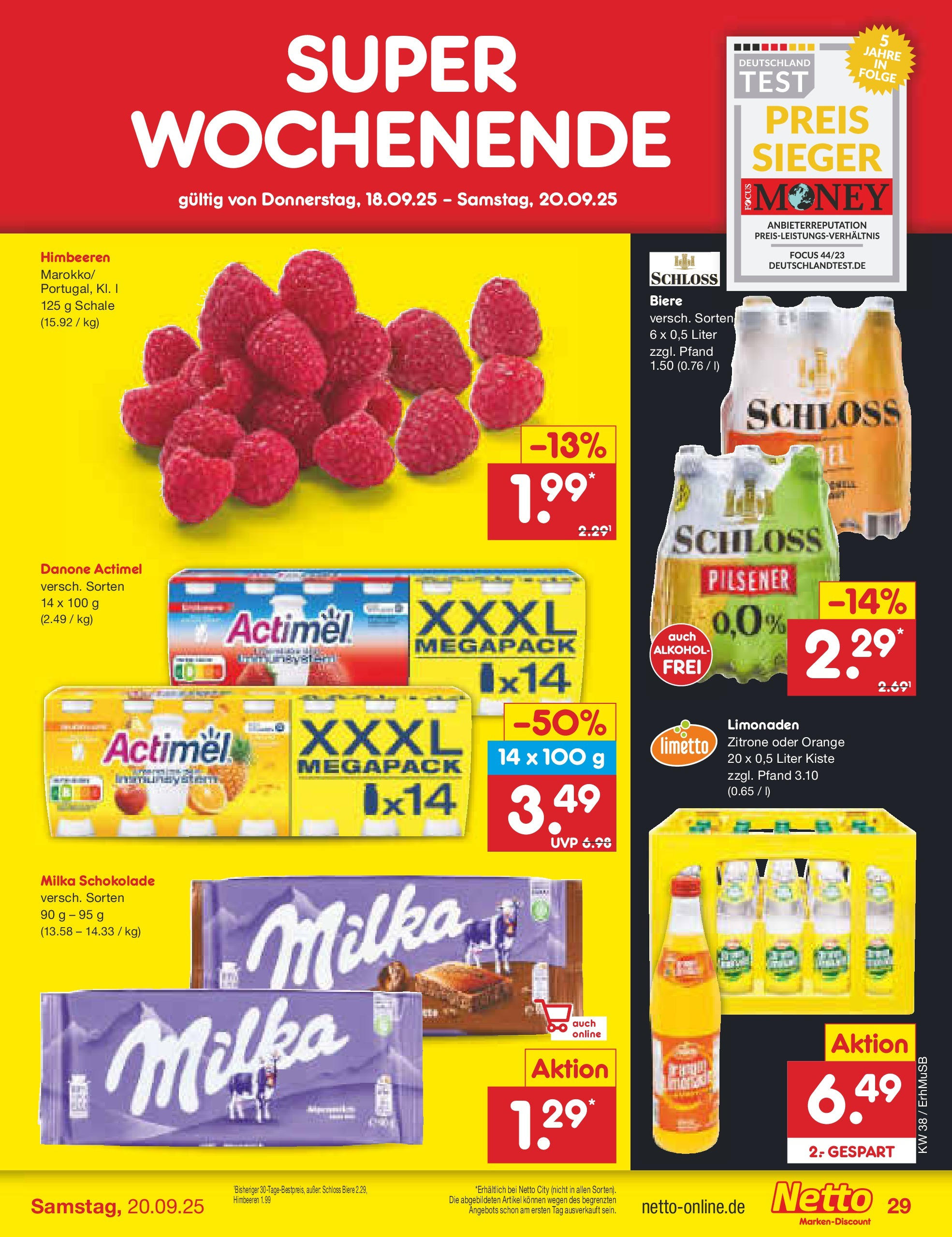 Netto Marken-Discount prospekt München	 (ab 15.09.2025) » Angebote | Seite: 33 | Produkte: Actimel, Schokolade, Milka, Zitrone