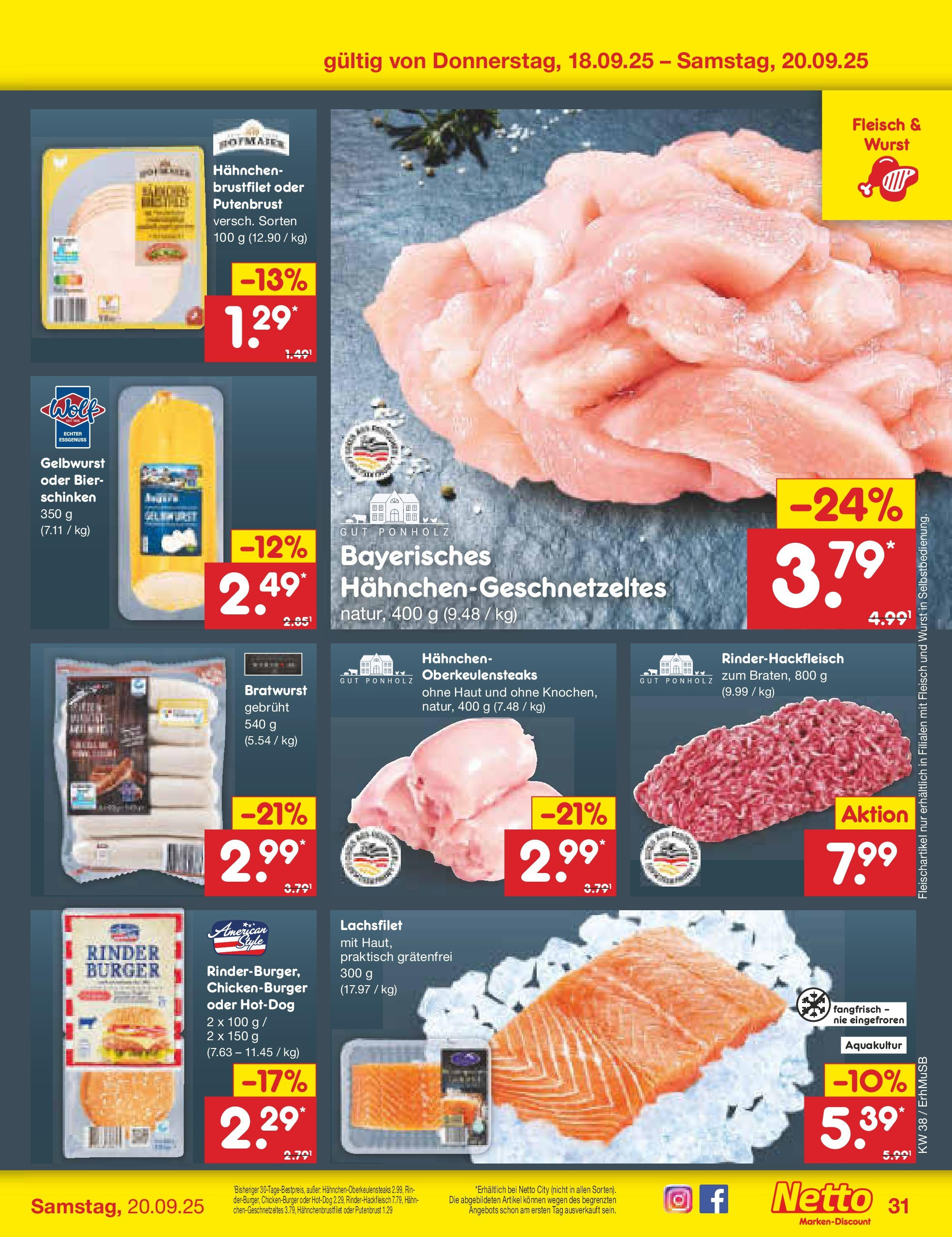 Netto Marken-Discount prospekt München	 (ab 15.09.2025) » Angebote | Seite: 35 | Produkte: Hahnchen, Bier, Bratwurst, Burger