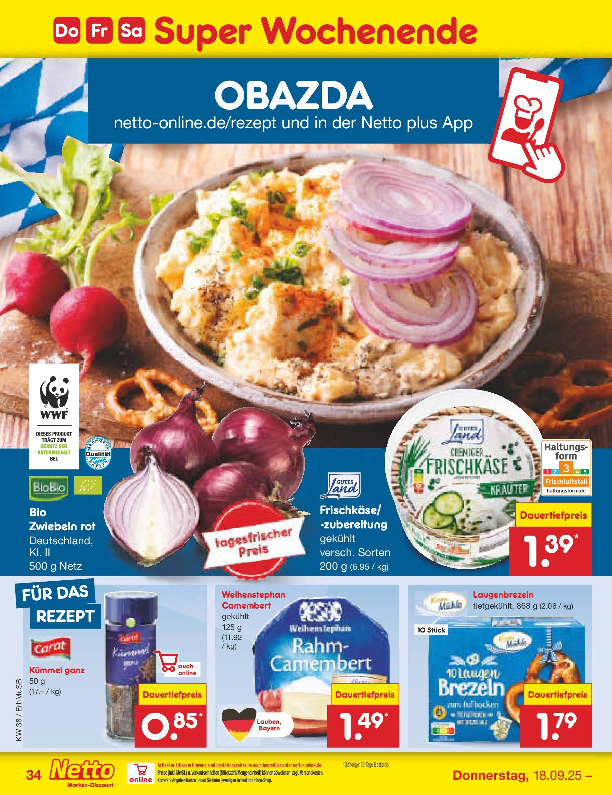 Netto Marken-Discount prospekt München	 (ab 15.09.2025) » Angebote | Seite: 38 | Produkte: Zwiebeln, Frischkase