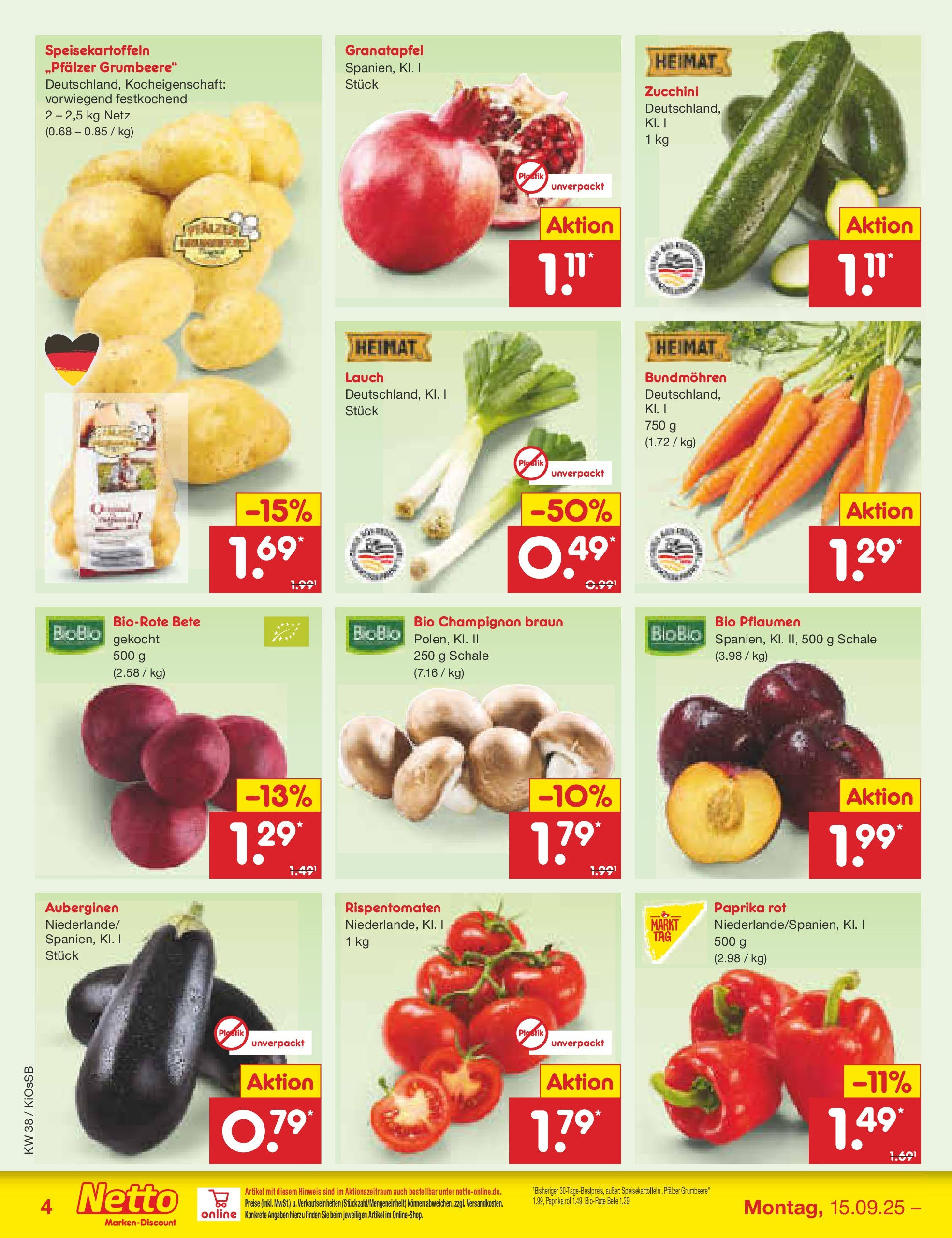 Netto Marken-Discount prospekt Oberhaid	 (ab 14.09.2025) » Angebote | Seite: 4 | Produkte: Granatapfel, Pflaumen, Paprika rot, Zucchini