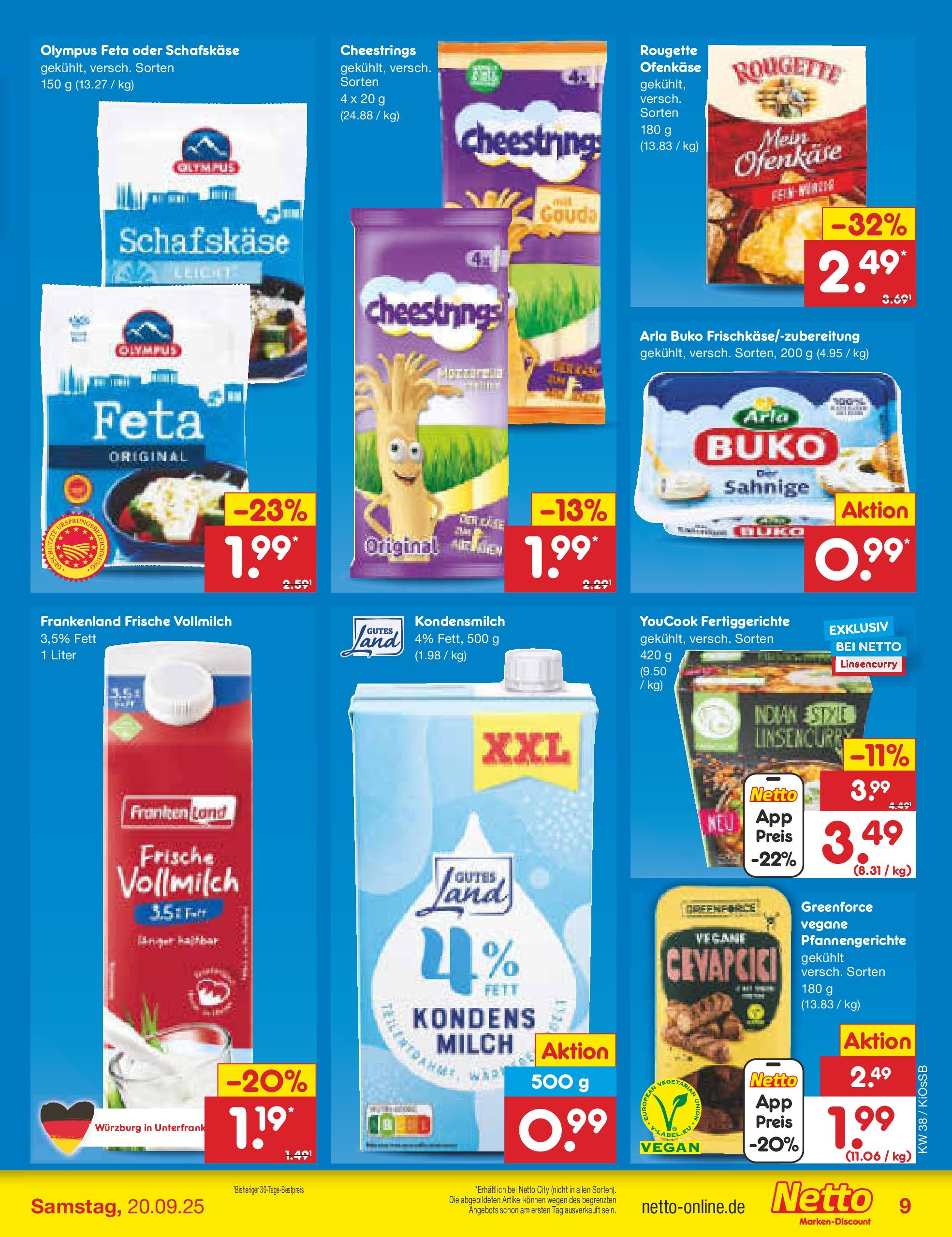 Netto Marken-Discount prospekt Oberhaid	 (ab 14.09.2025) » Angebote | Seite: 9 | Produkte: Milch, Gouda, Fertiggerichte, Schafskase