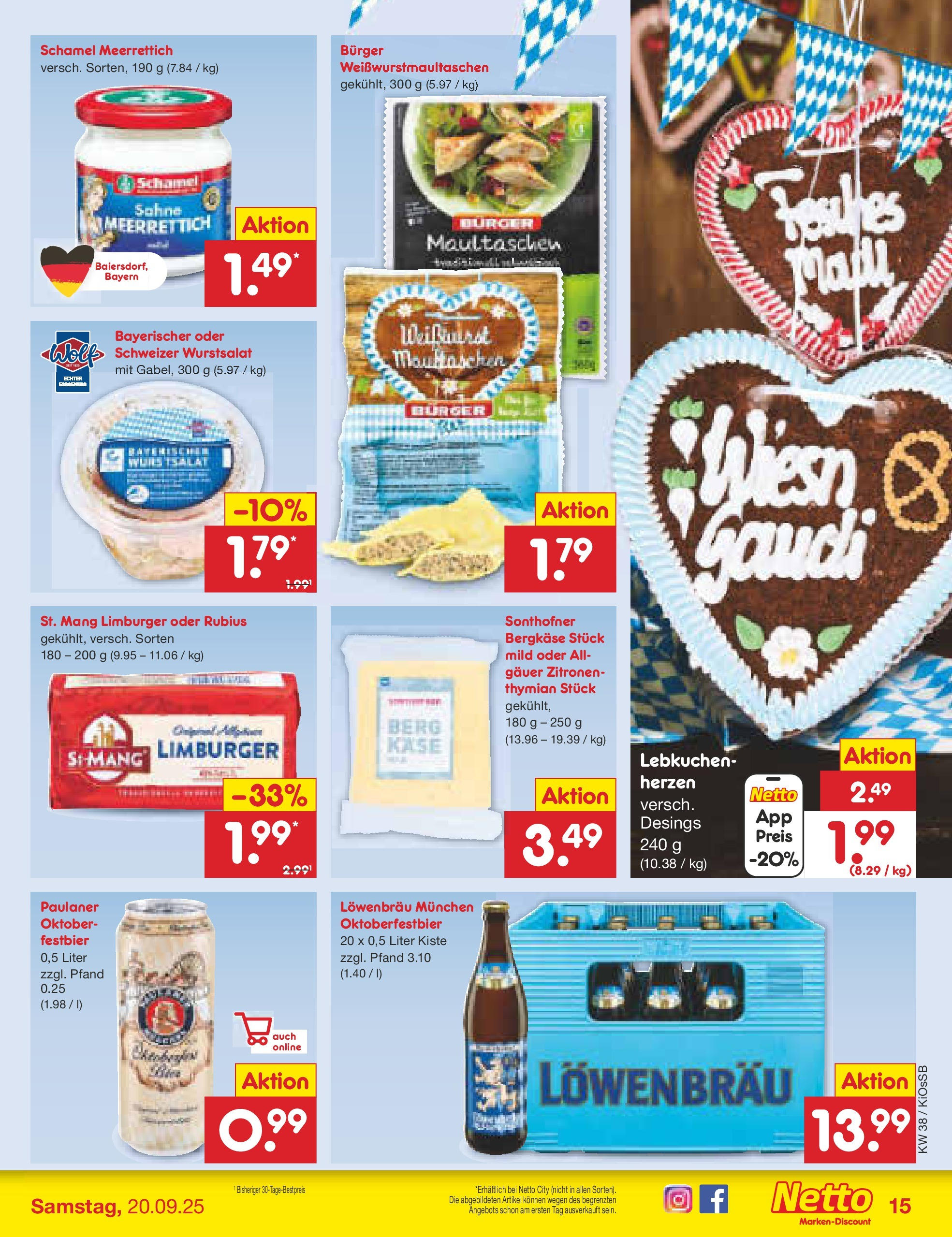 Netto Marken-Discount prospekt Oberhaid	 (ab 14.09.2025) » Angebote | Seite: 15 | Produkte: Käse, Burger, Maultaschen, Zitronen
