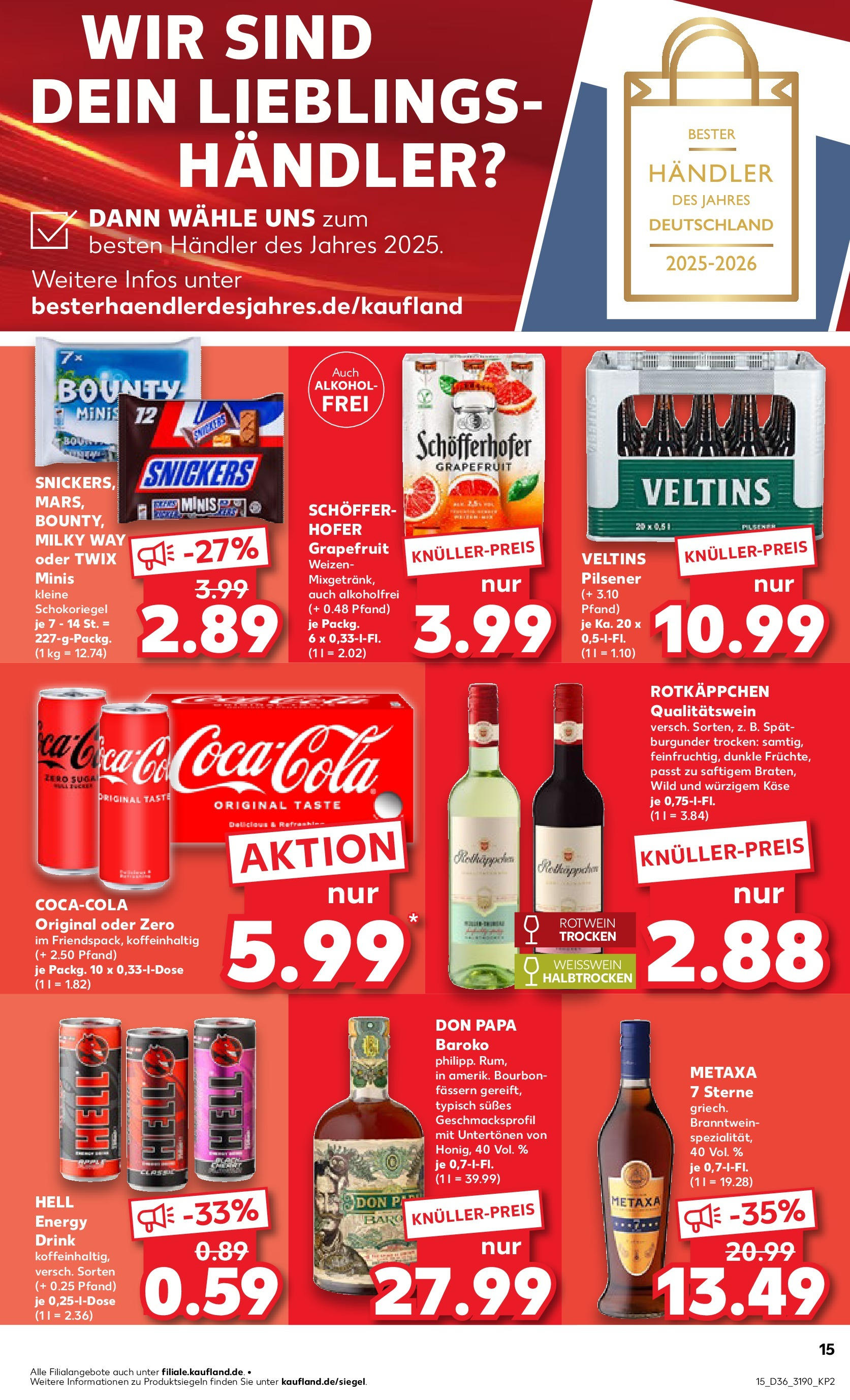 Prospekt Kaufland ab 07.09.2025 » Angebote Online zum Blättern | Seite: 15 | Produkte: Rotwein trocken, Rum, Grapefruit, Veltins