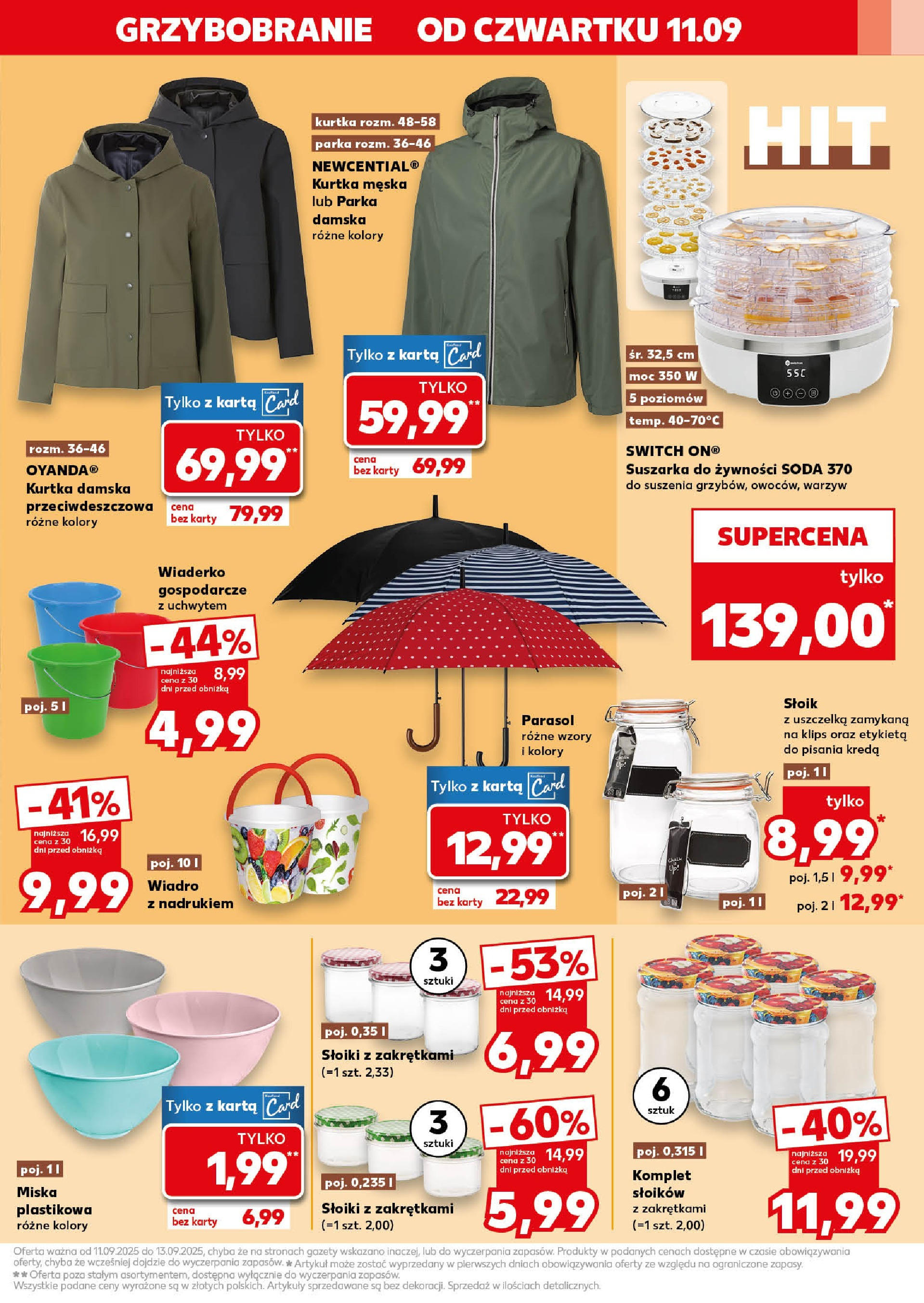 Kaufland gazetka - Mega okazje od 11.09.2025 - od jutra PDF | Strona: 19 | Produkty: Karta, Kurtka, Parasol, Suszarka