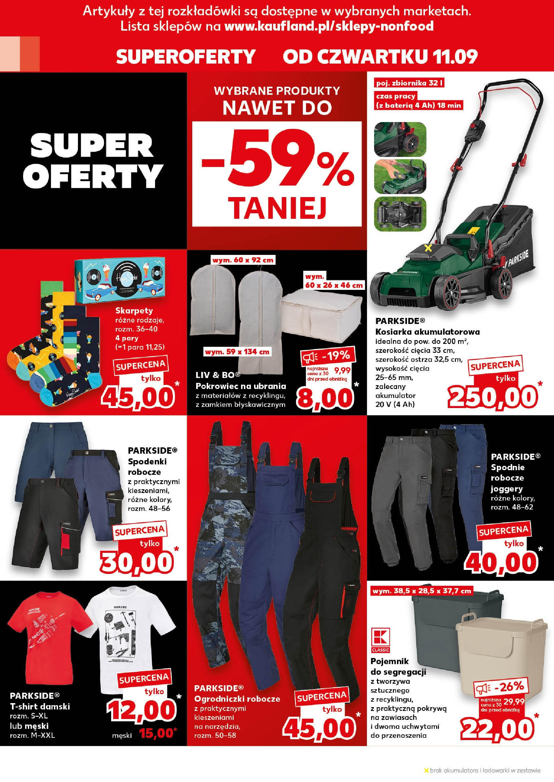 Kaufland gazetka - Mega okazje od 11.09.2025 - od jutra PDF | Strona: 20 | Produkty: Spodnie, Ogrodniczki, Skarpety, Bateria
