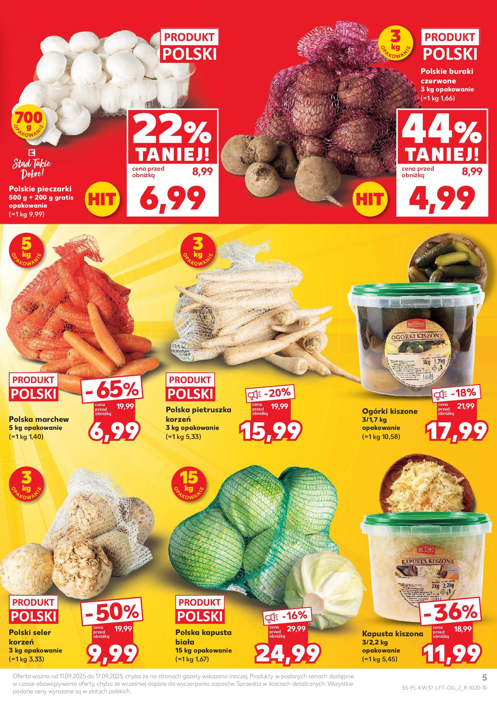 Kaufland gazetka od 11.09.2025 - od jutra PDF | Strona: 5 | Produkty: Kapusta, Pietruszka, Pieczarki, Buraki