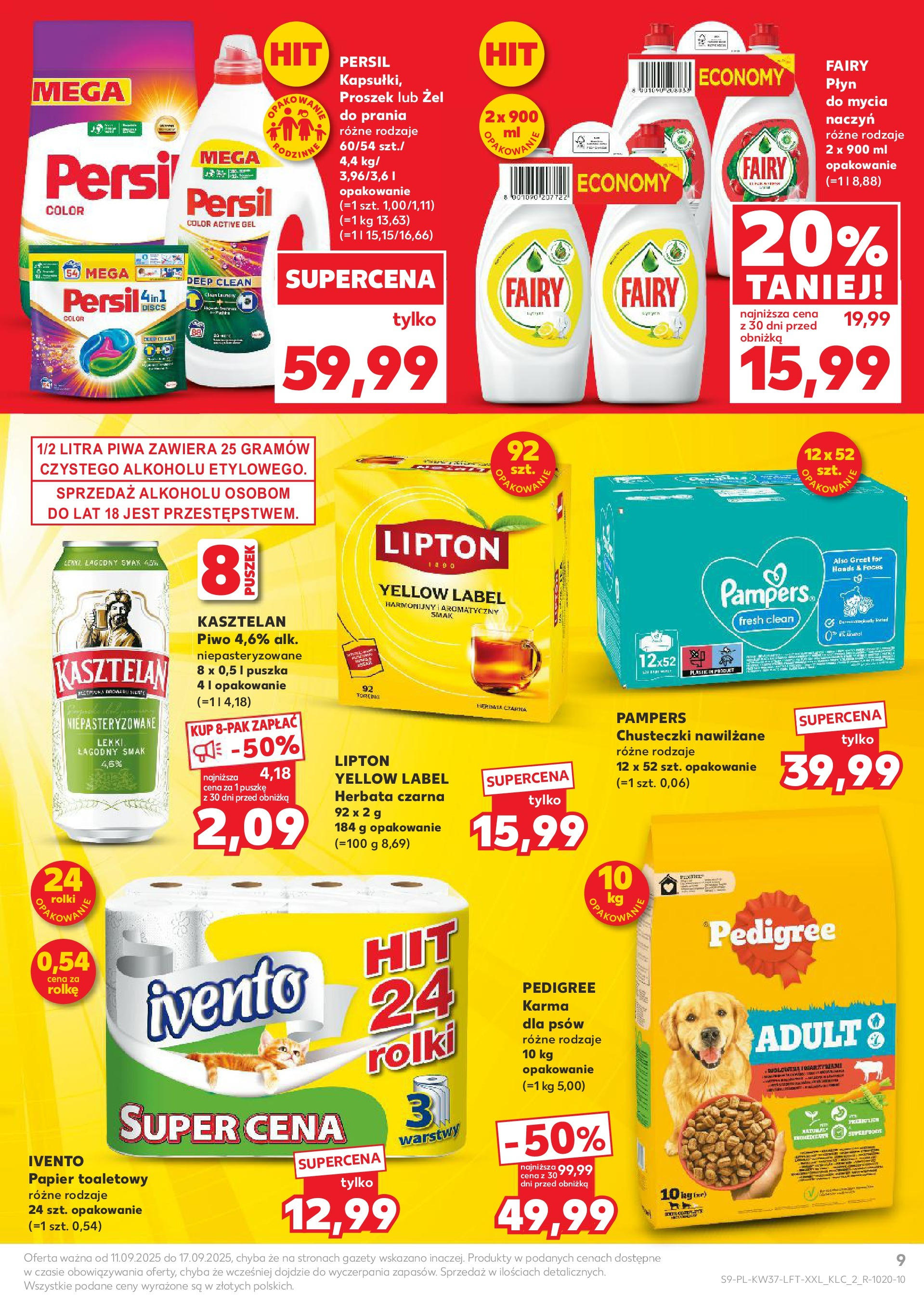 Kaufland gazetka od 11.09.2025 - od jutra PDF | Strona: 9 | Produkty: Persil, Rolki, Piwo, Karma dla psów