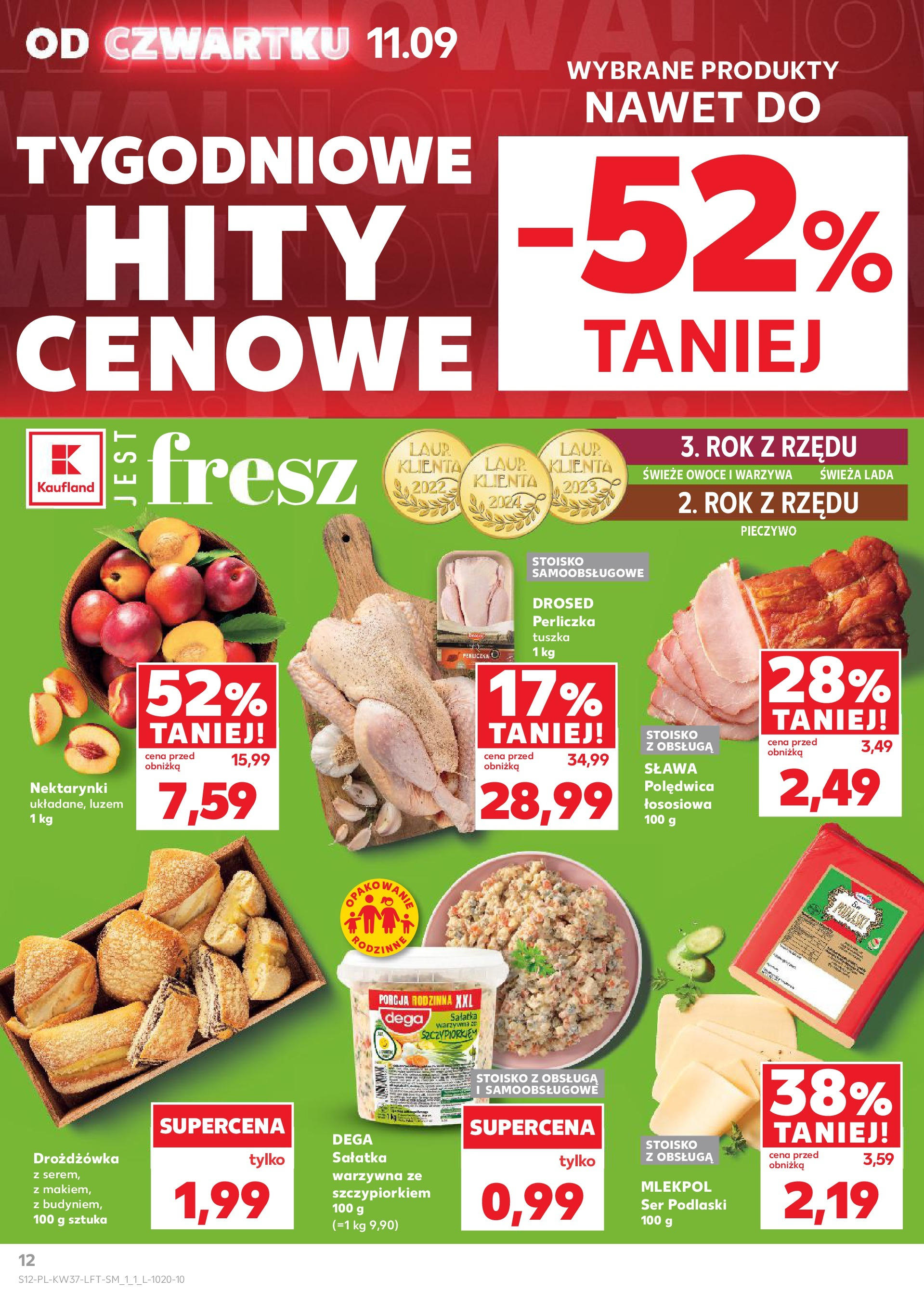 Kaufland gazetka od 11.09.2025 - od jutra PDF | Strona: 12 | Produkty: Pieczywo, Ser, Perliczka, Owoce