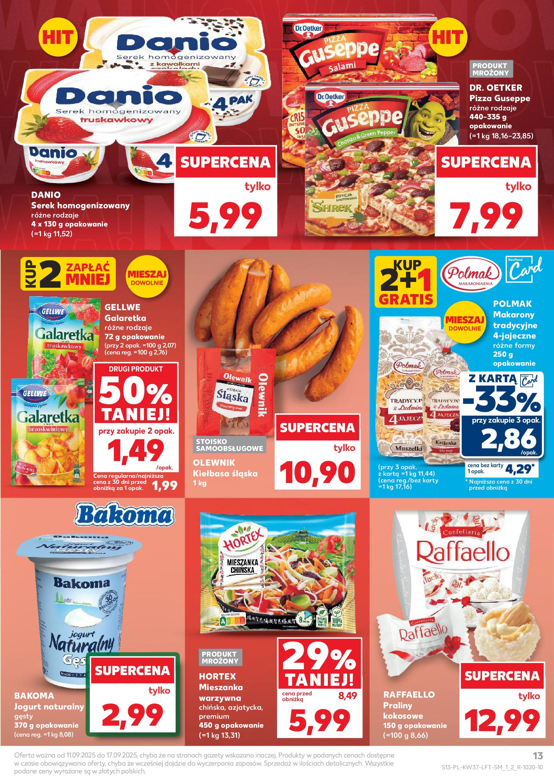 Kaufland gazetka od 11.09.2025 - od jutra PDF | Strona: 13 | Produkty: Serek homogenizowany, Praliny, Mieszanka chińska, Salami