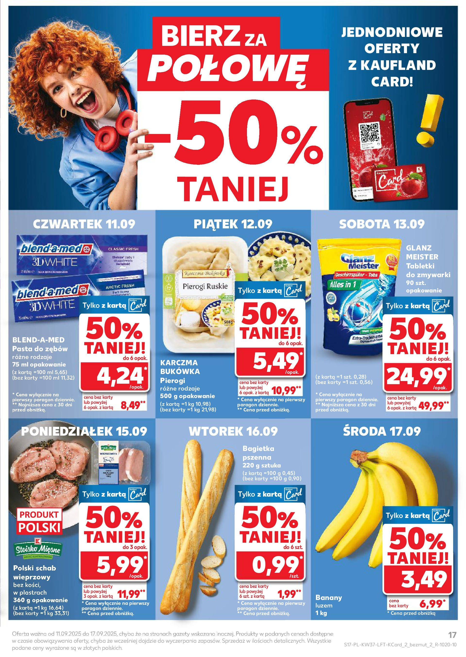 Kaufland gazetka od 11.09.2025 - od jutra PDF | Strona: 17 | Produkty: Karta, Pierogi, Schab wieprzowy, Pasta do zębów