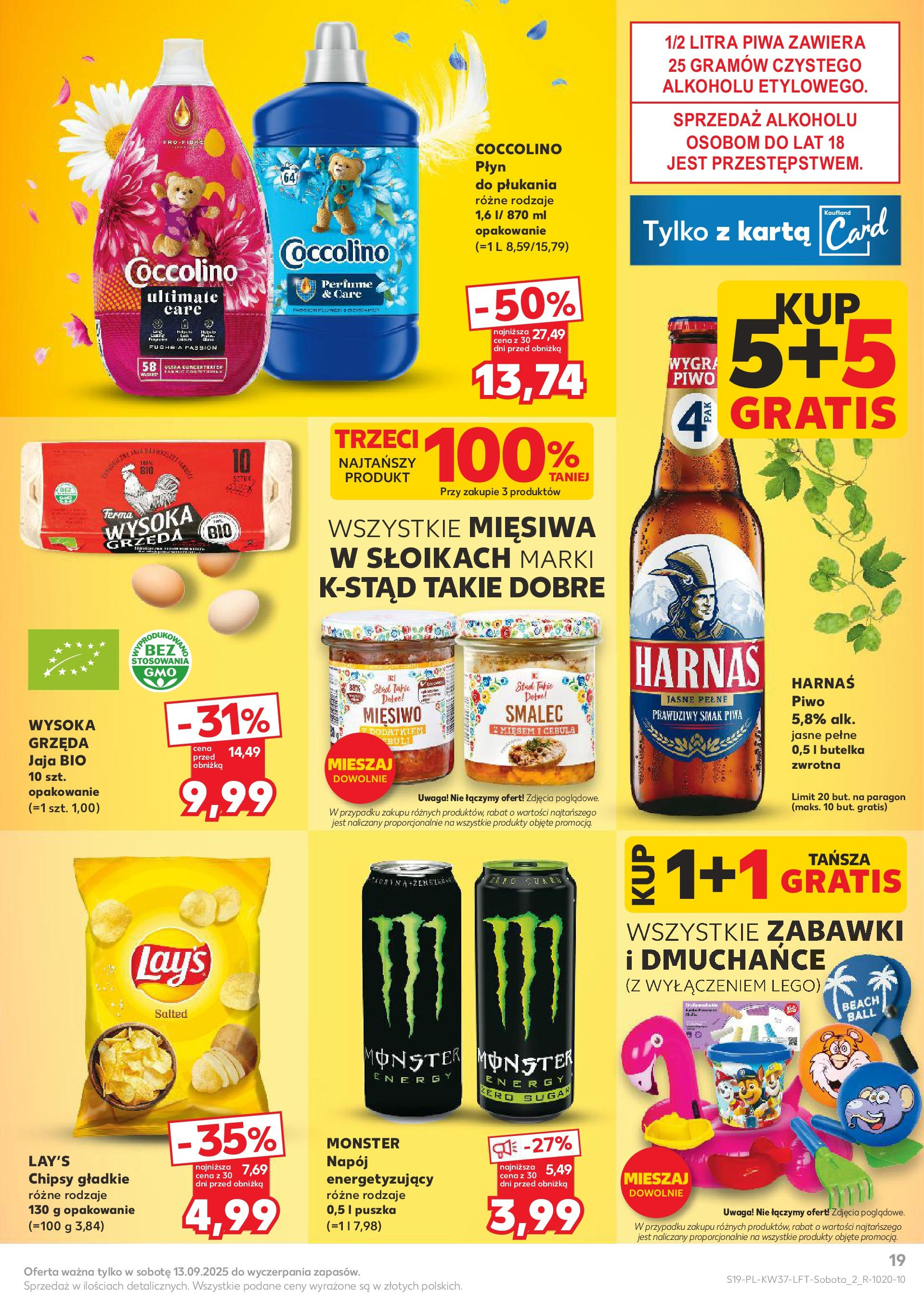 Kaufland gazetka od 11.09.2025 - od jutra PDF | Strona: 19 | Produkty: Chipsy, Coccolino, Piwo, Jaja