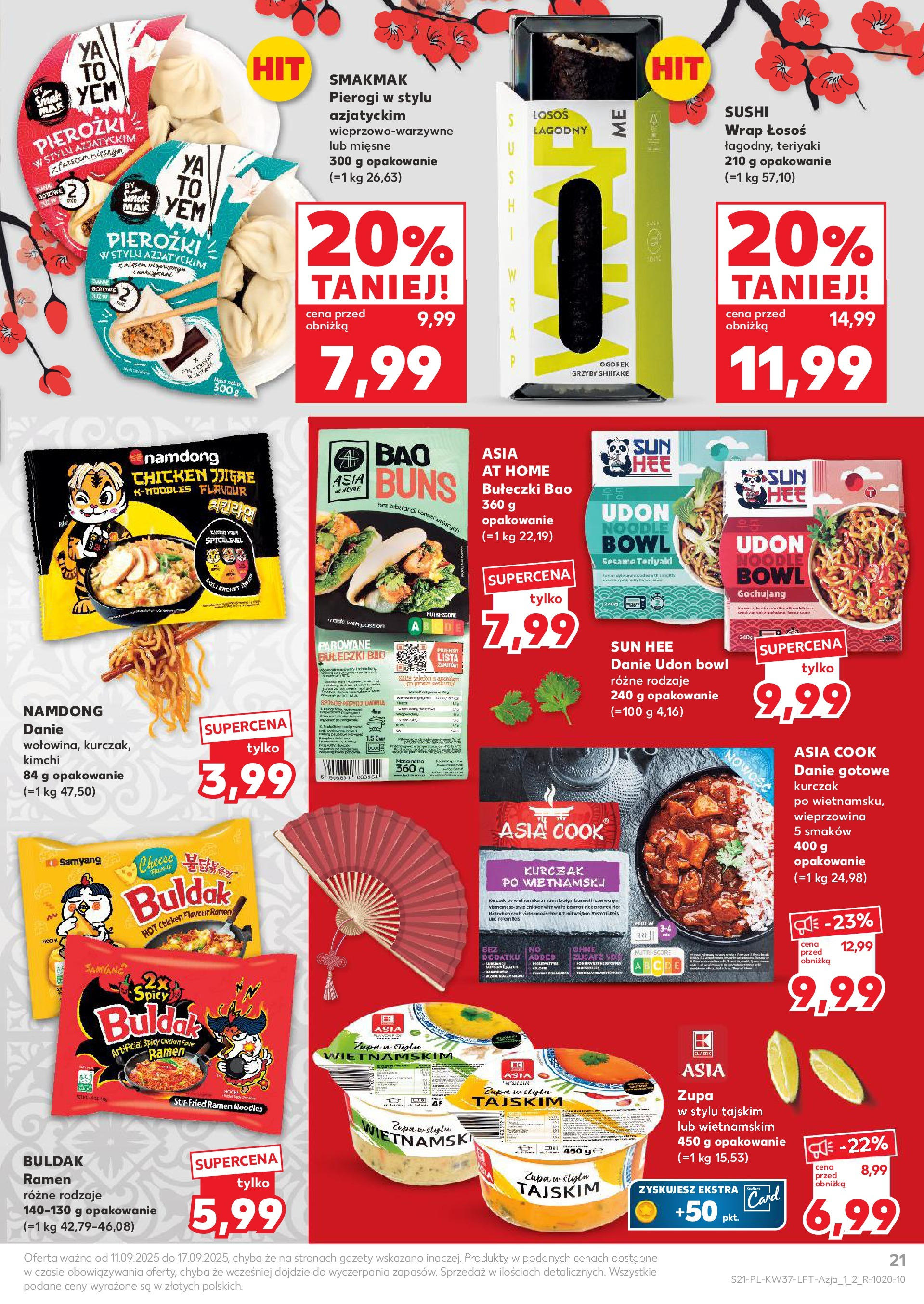 Kaufland gazetka od 11.09.2025 - od jutra PDF | Strona: 21 | Produkty: Kimchi, Pierogi, Łosoś, Sushi