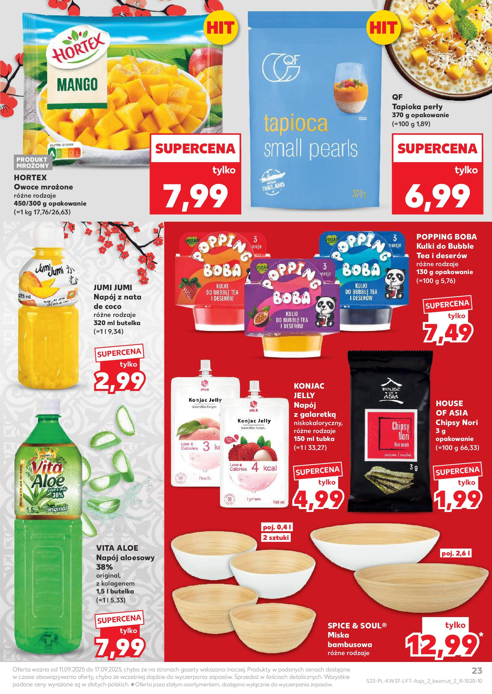 Kaufland gazetka od 11.09.2025 - od jutra PDF | Strona: 23 | Produkty: Galaretka, Tapioka, Napój aloesowy, Owoce