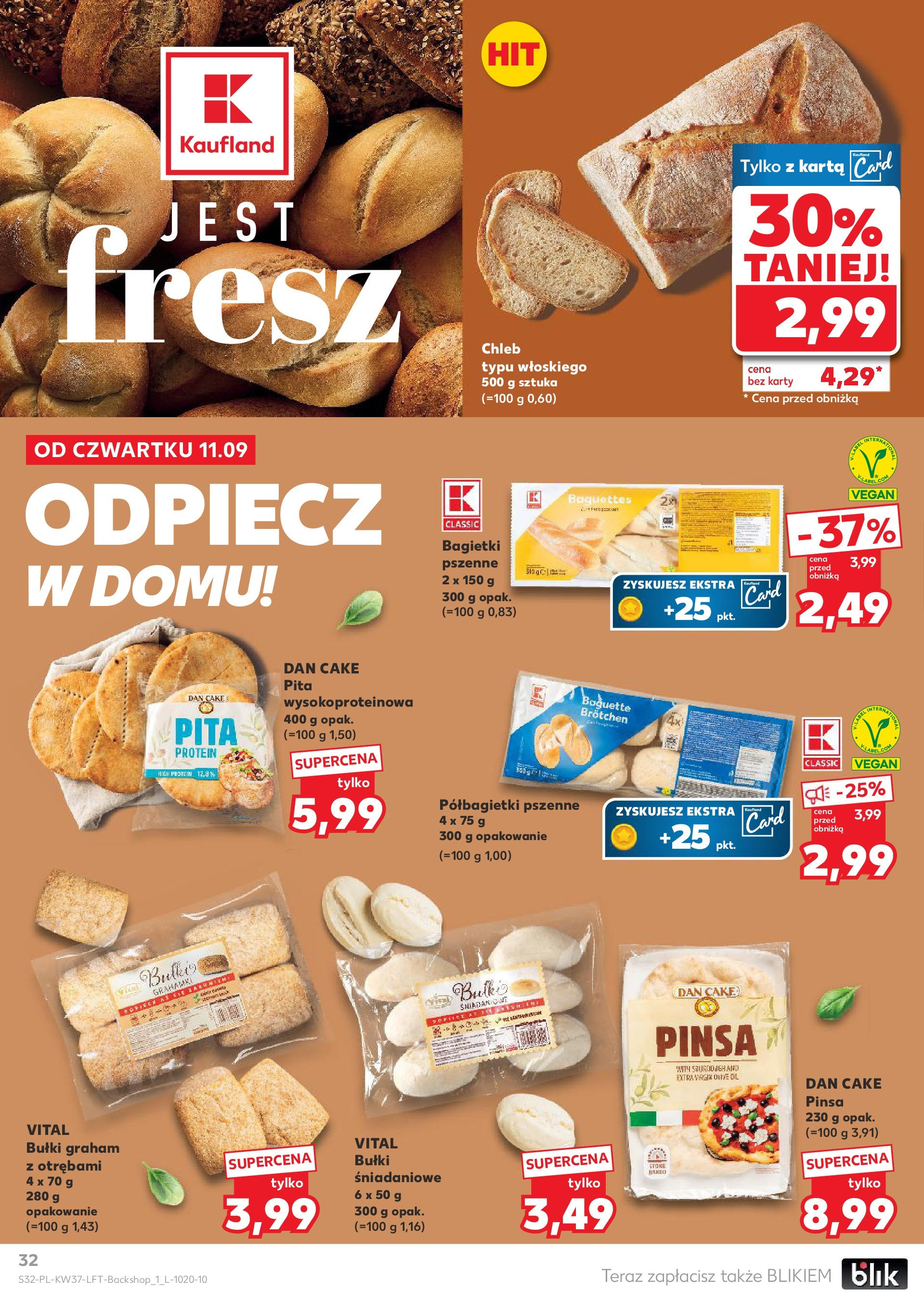 Kaufland gazetka od 11.09.2025 - od jutra PDF | Strona: 32 | Produkty: Karta, Chleb, Pinsa, Pita