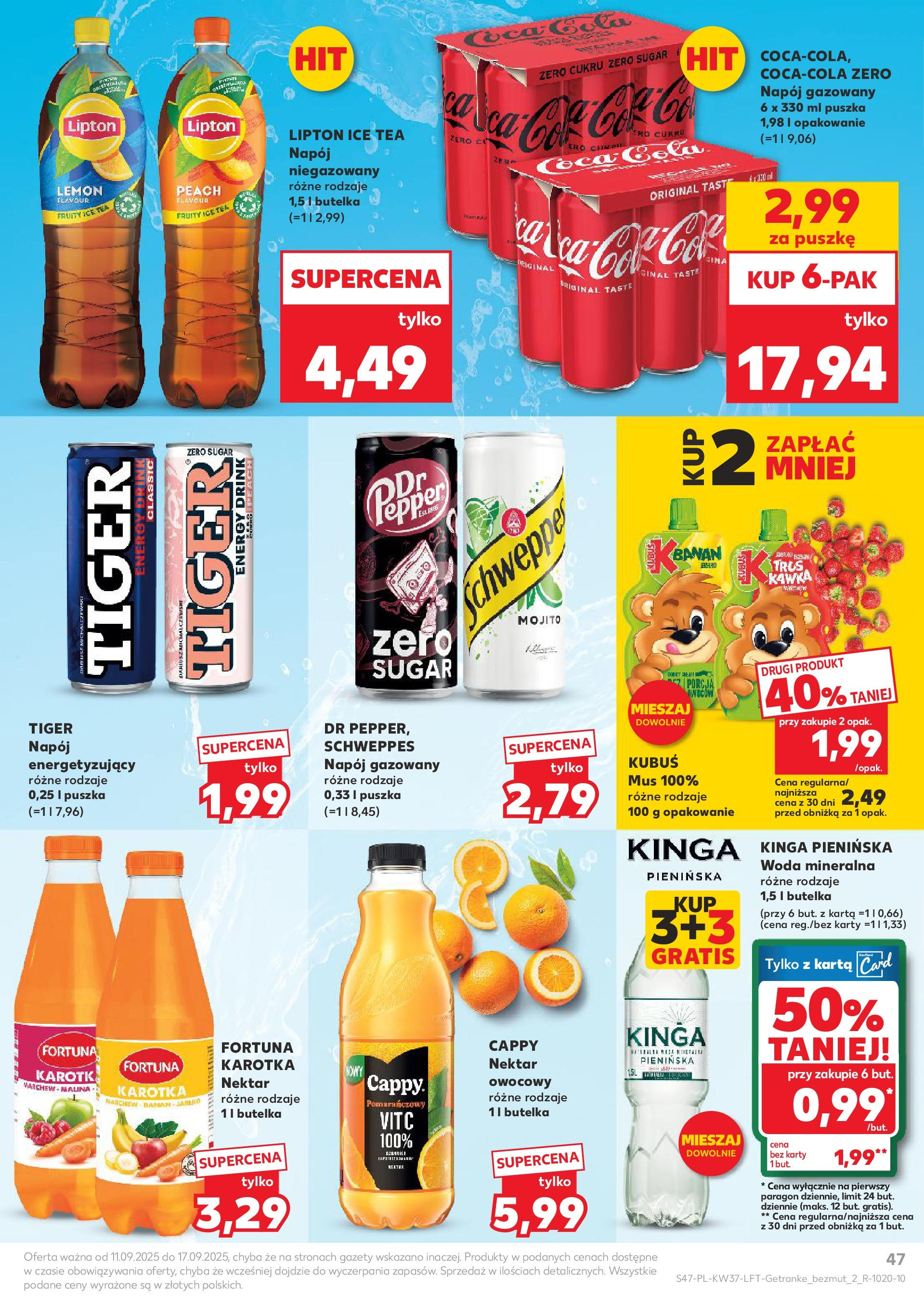 Kaufland gazetka od 11.09.2025 - od jutra PDF | Strona: 47 | Produkty: Karta, Ice Tea, Woda