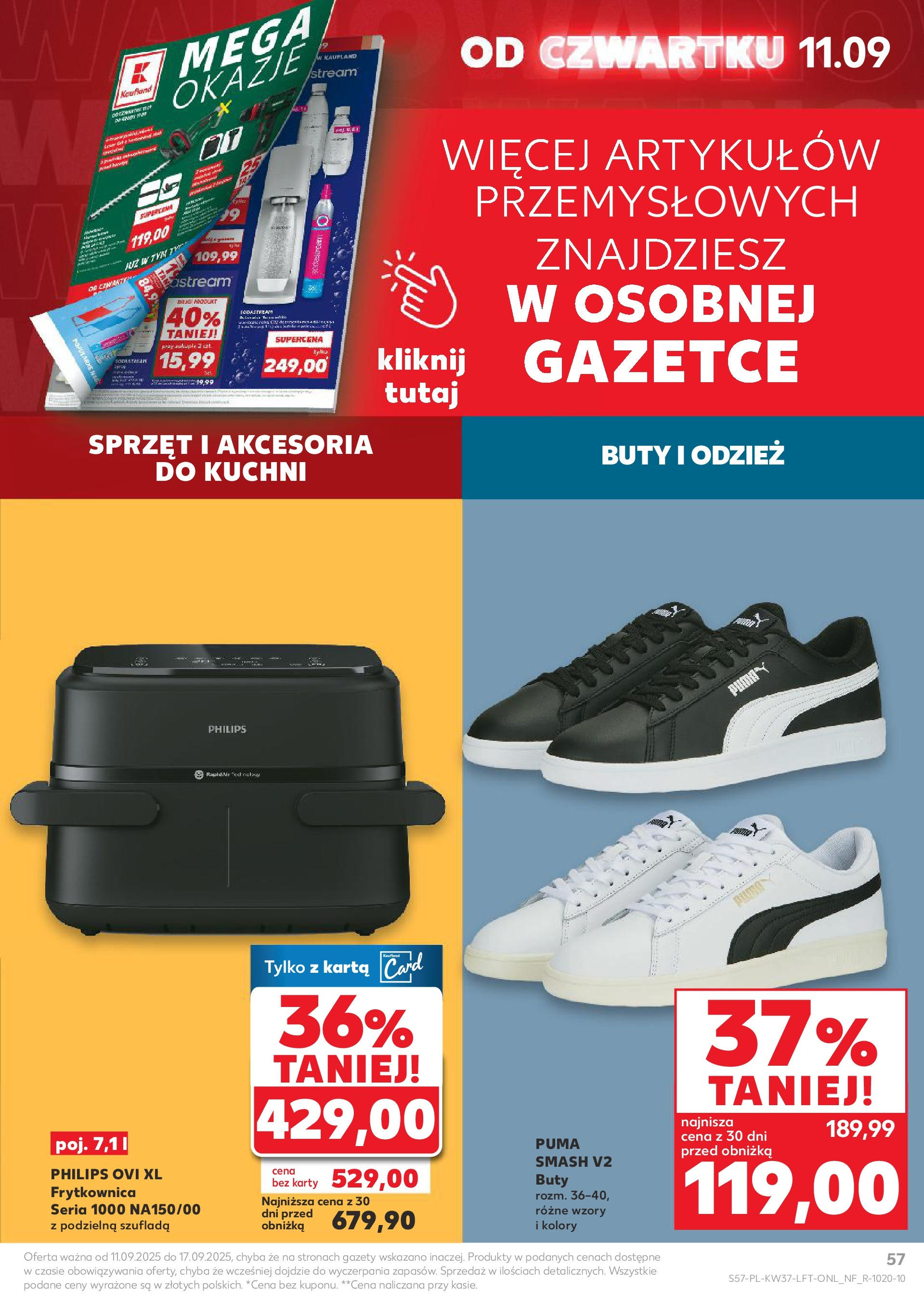 Kaufland gazetka od 11.09.2025 - od jutra PDF | Strona: 57 | Produkty: Karta, Buty, Frytkownica, Sodastream