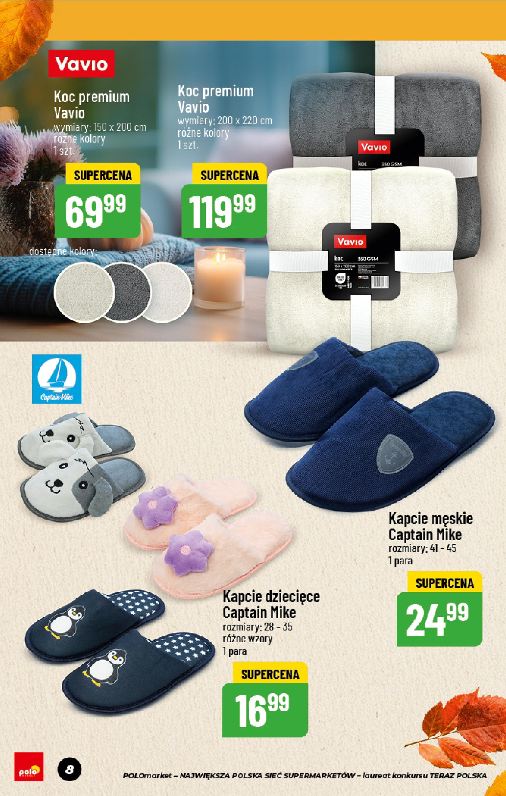 POLOmarket gazetka od jutra (11.09.2025) - Nowa PDF | Strona: 8 | Produkty: Kapcie, Koc