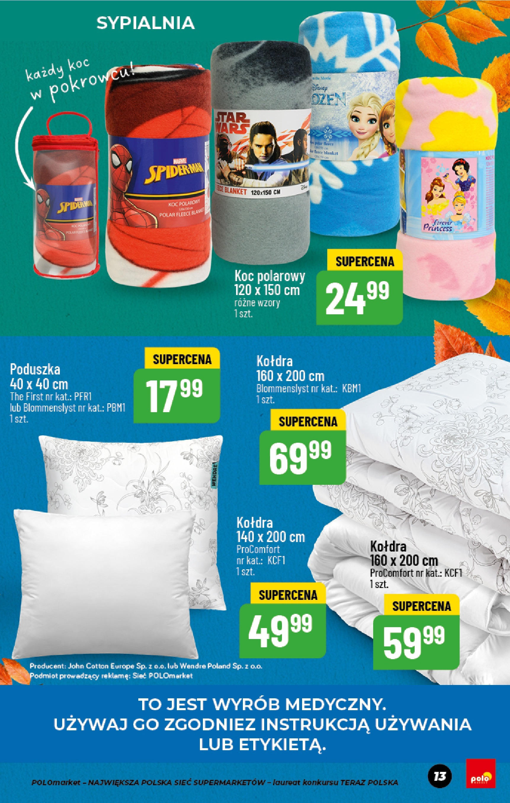 POLOmarket gazetka od jutra (11.09.2025) - Nowa PDF | Strona: 13 | Produkty: Poduszka, Koc, Kołdra