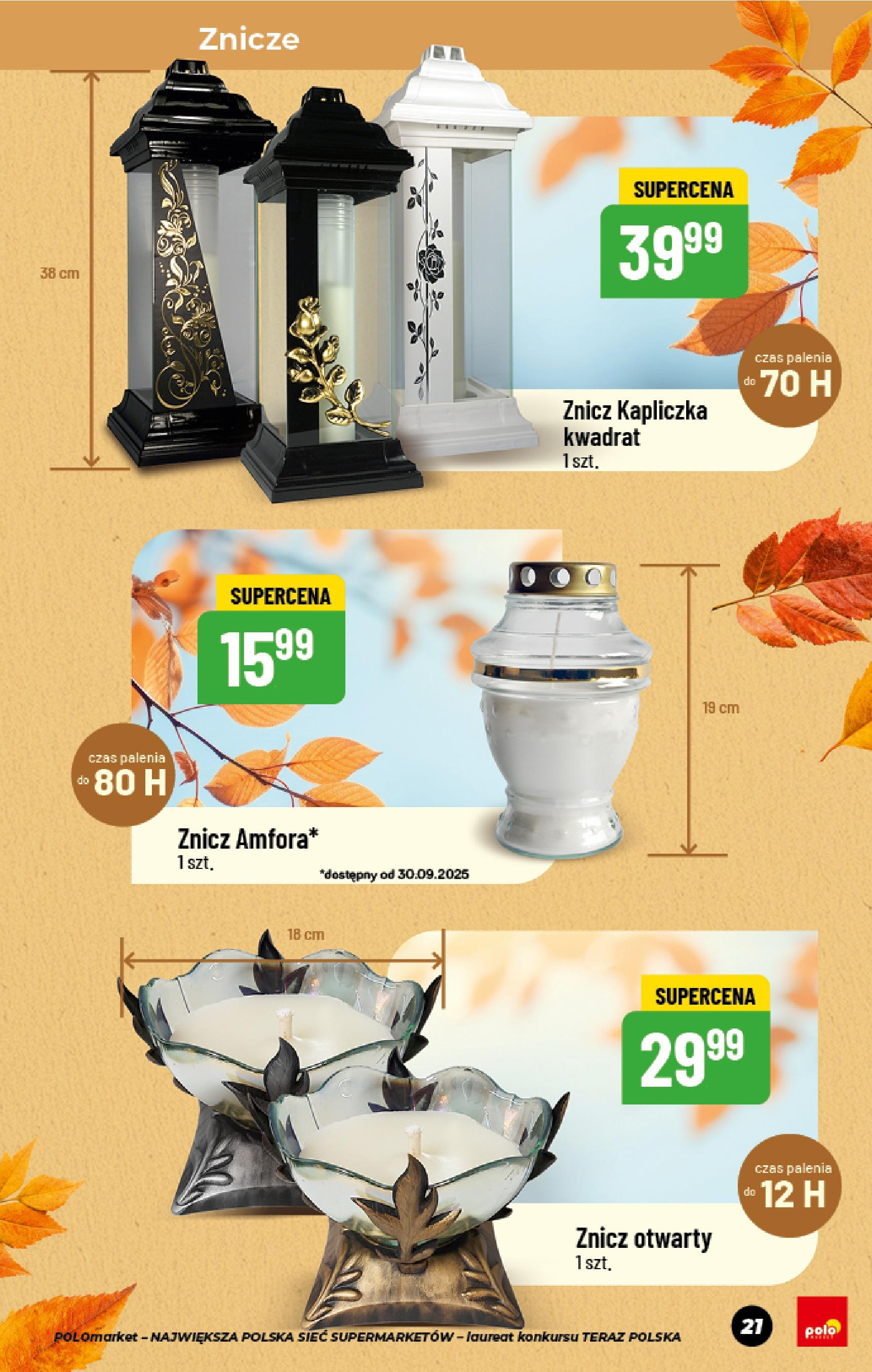 POLOmarket gazetka od jutra (11.09.2025) - Nowa PDF | Strona: 21 | Produkty: Znicz kapliczka, Znicze