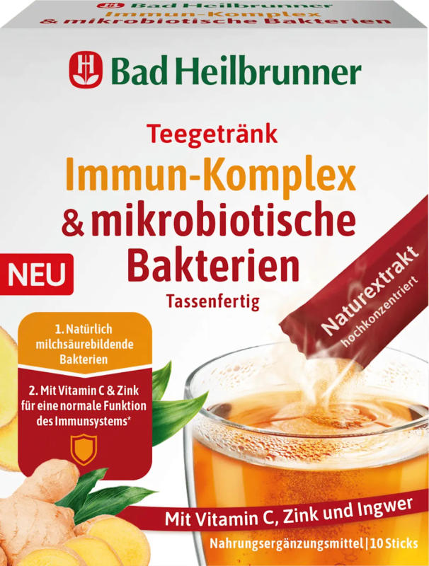 Bad Heilbrunner Teegetränk, Immun-Komplex & mikrobiotische Bakterien (10 Sticks)