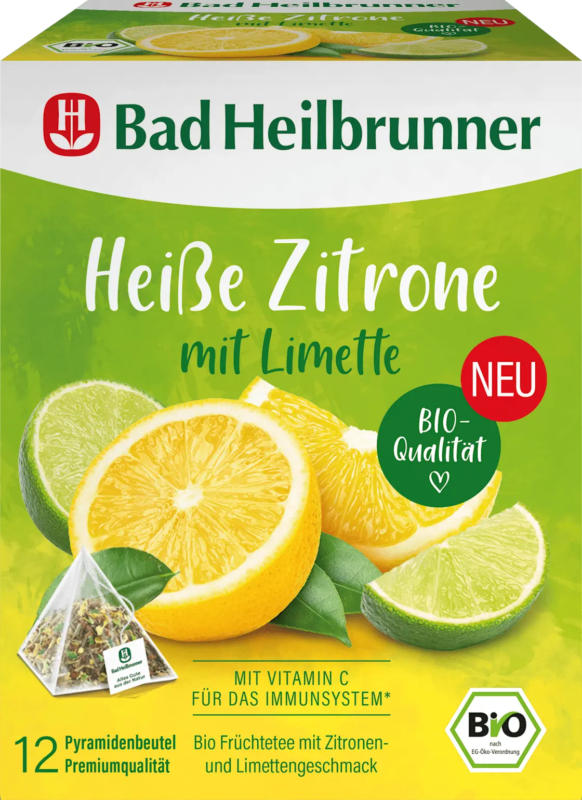 Bad Heilbrunner Früchtetee, Heiße Zitrone mit Limette (12 Beutel)
