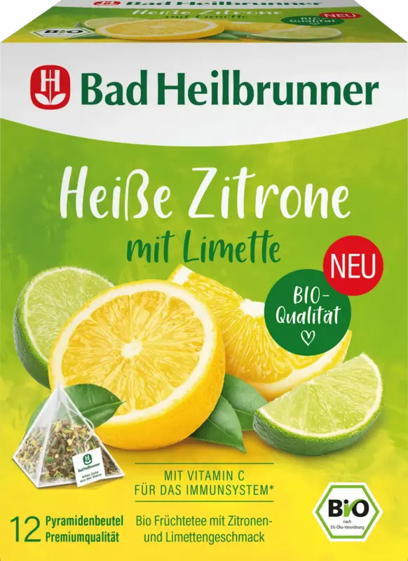 Bad Heilbrunner Früchtetee, Heiße Zitrone mit Limette (12 Beutel)