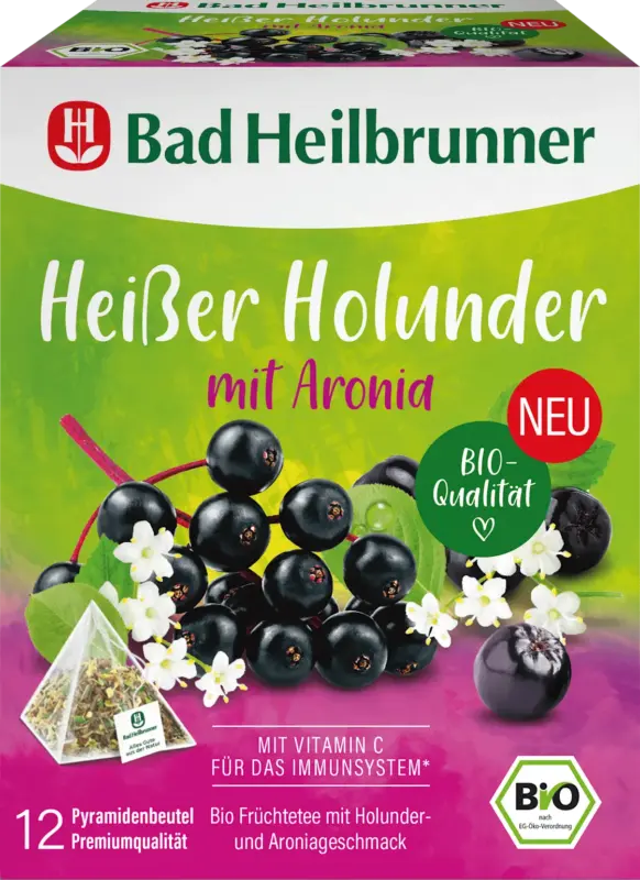 Bad Heilbrunner Früchtetee, Heißer Holunder mit Aronia (12 Beutel)