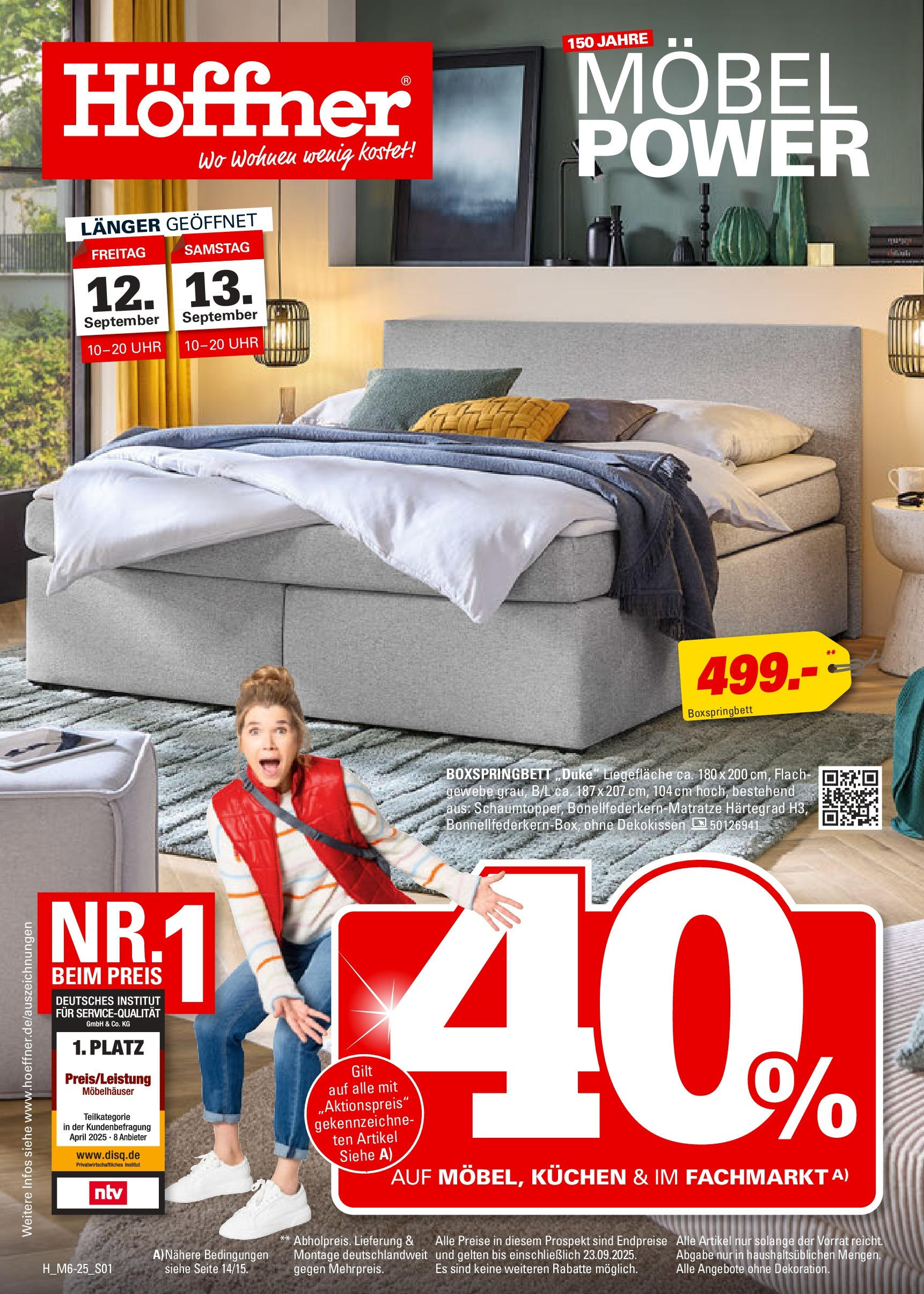 Höffner - Höffner: Möbelangebote (ab 09.09.2025) zum Blättern | Seite: 1 | Produkte: Boxspringbett, Kuchen, Uhr