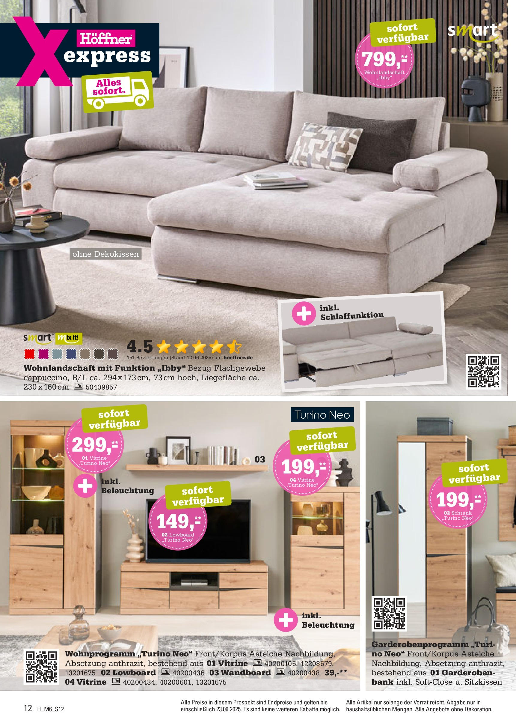 Höffner - Höffner: Möbelangebote (ab 09.09.2025) zum Blättern | Seite: 12 | Produkte: Wohnlandschaft, Lowboard, Vitrine, Schrank