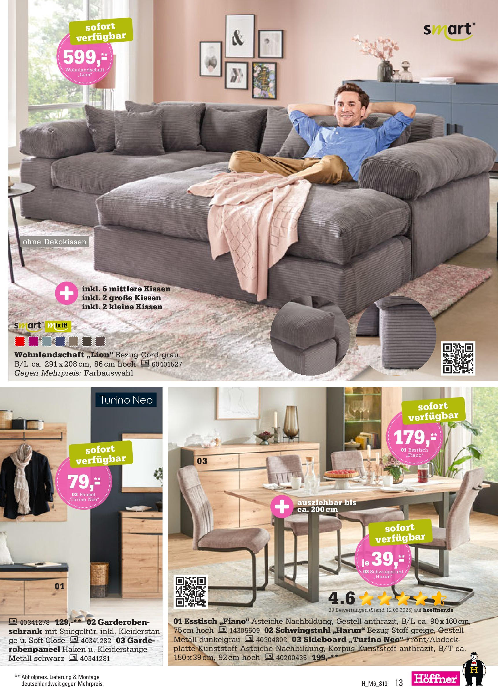Höffner - Höffner: Möbelangebote (ab 09.09.2025) zum Blättern | Seite: 13 | Produkte: Sideboard, Wohnlandschaft, Esstisch, Schrank