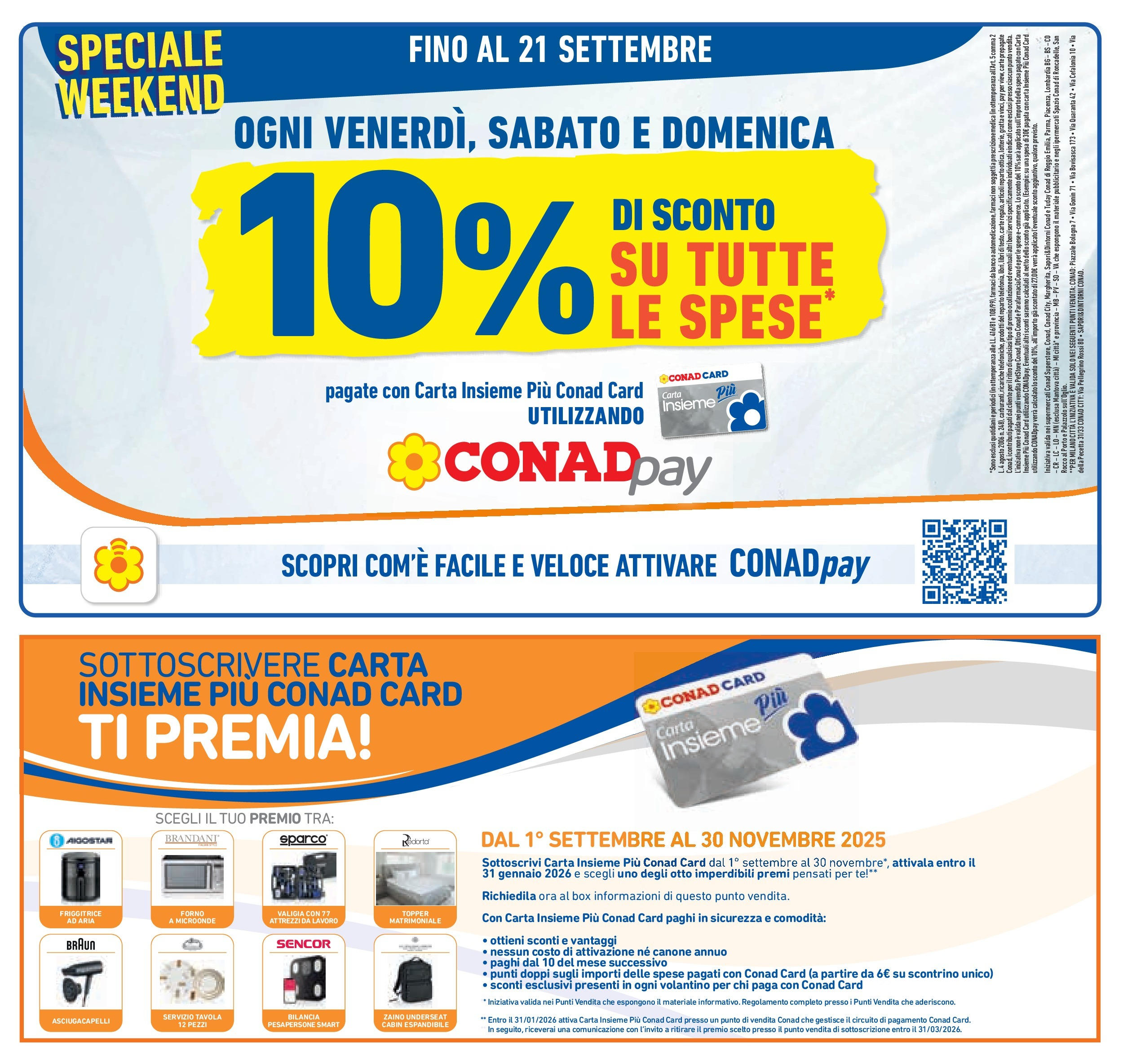 Volantino Conad dal 09/09/2025 β³ | Pagina: 21 | Prodotti: Valigia, Forno a microonde, Asciugacapelli, Friggitrice Volantino Conad dal 09/09/2025 > Anteprima | Pagina: 21 | Prodotti: Valigia, Forno a microonde, Asciugacapelli, Friggitrice