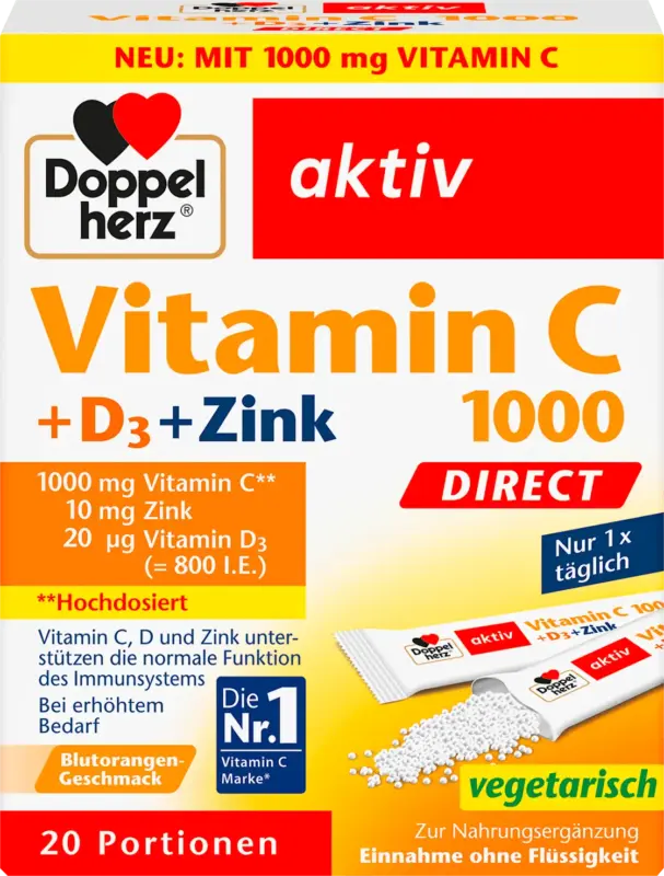 Doppelherz Vitamin C 1000mg + Zink Direct 20 St