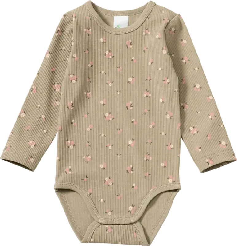 ALANA Body Langarm mit Ripp-Struktur & Blumen-Muster, braun, Gr. 98/104
